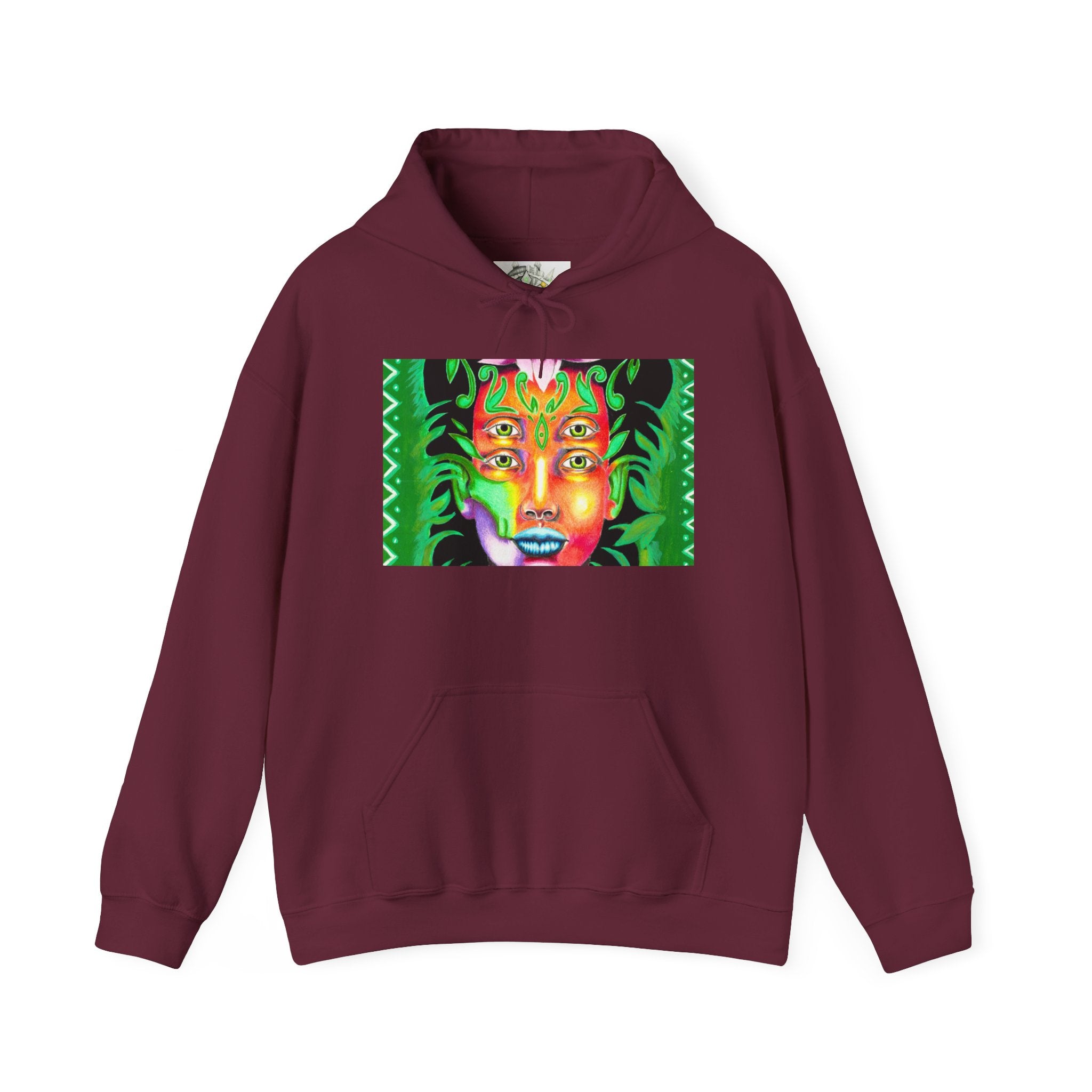 Psychedelic Green Goddess Hoodie — Vibrant Medusa Art Sweatshirt