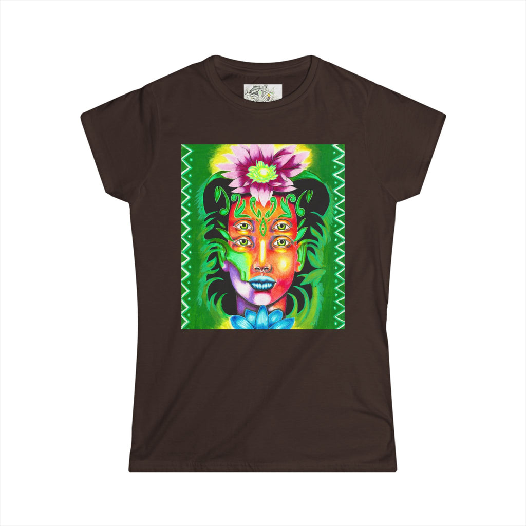 Psychedelic Floral Face Tee — Colorful Botanical Portrait Women's T-Shirt