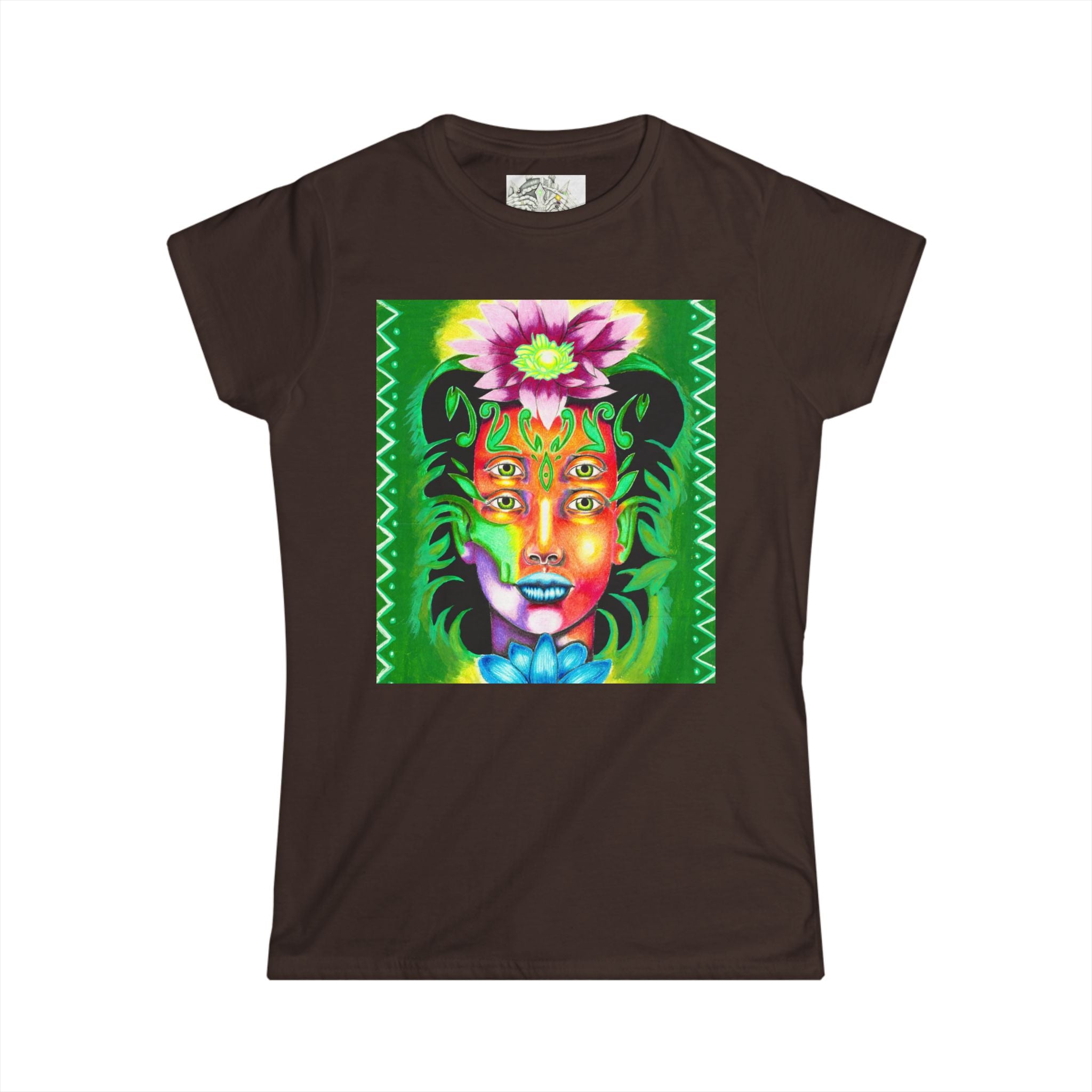 Psychedelic Floral Face Tee — Colorful Botanical Portrait Women's T-Shirt