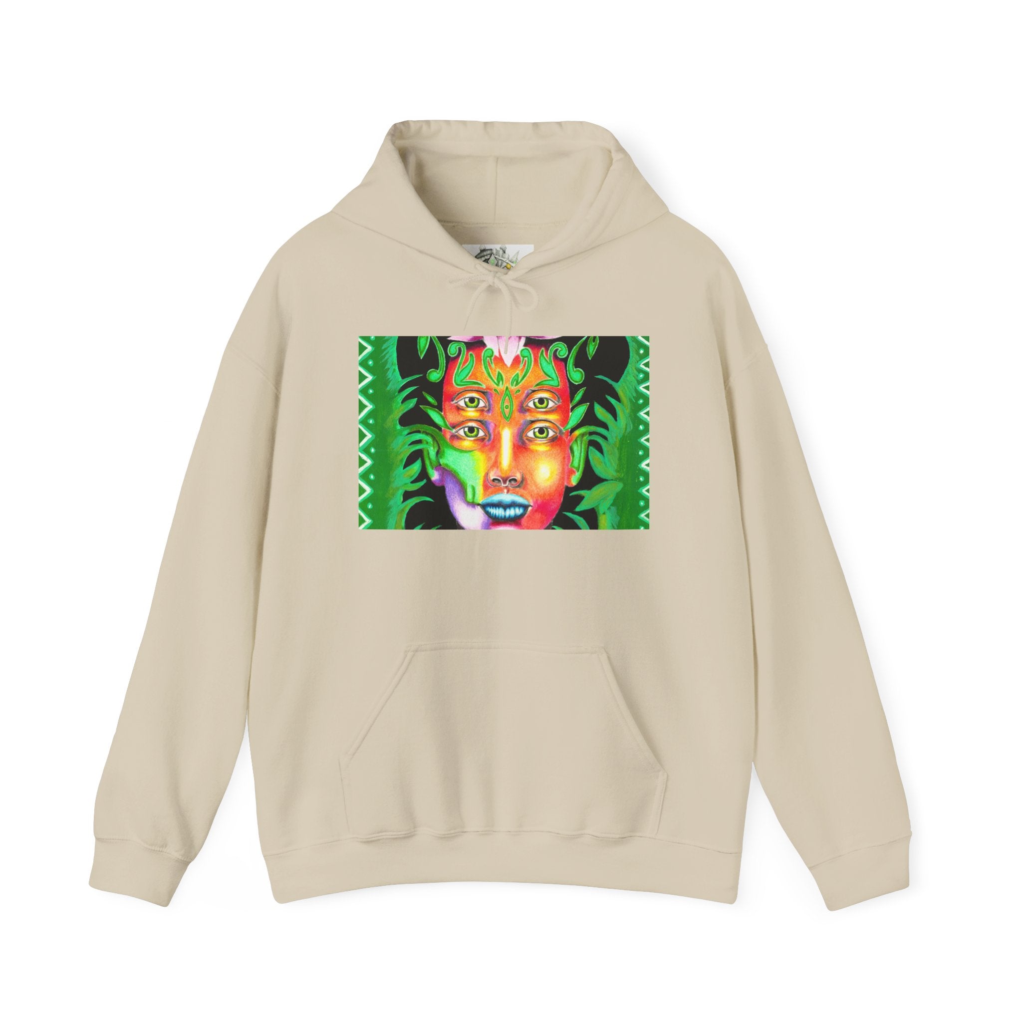 Psychedelic Green Goddess Hoodie — Vibrant Medusa Art Sweatshirt