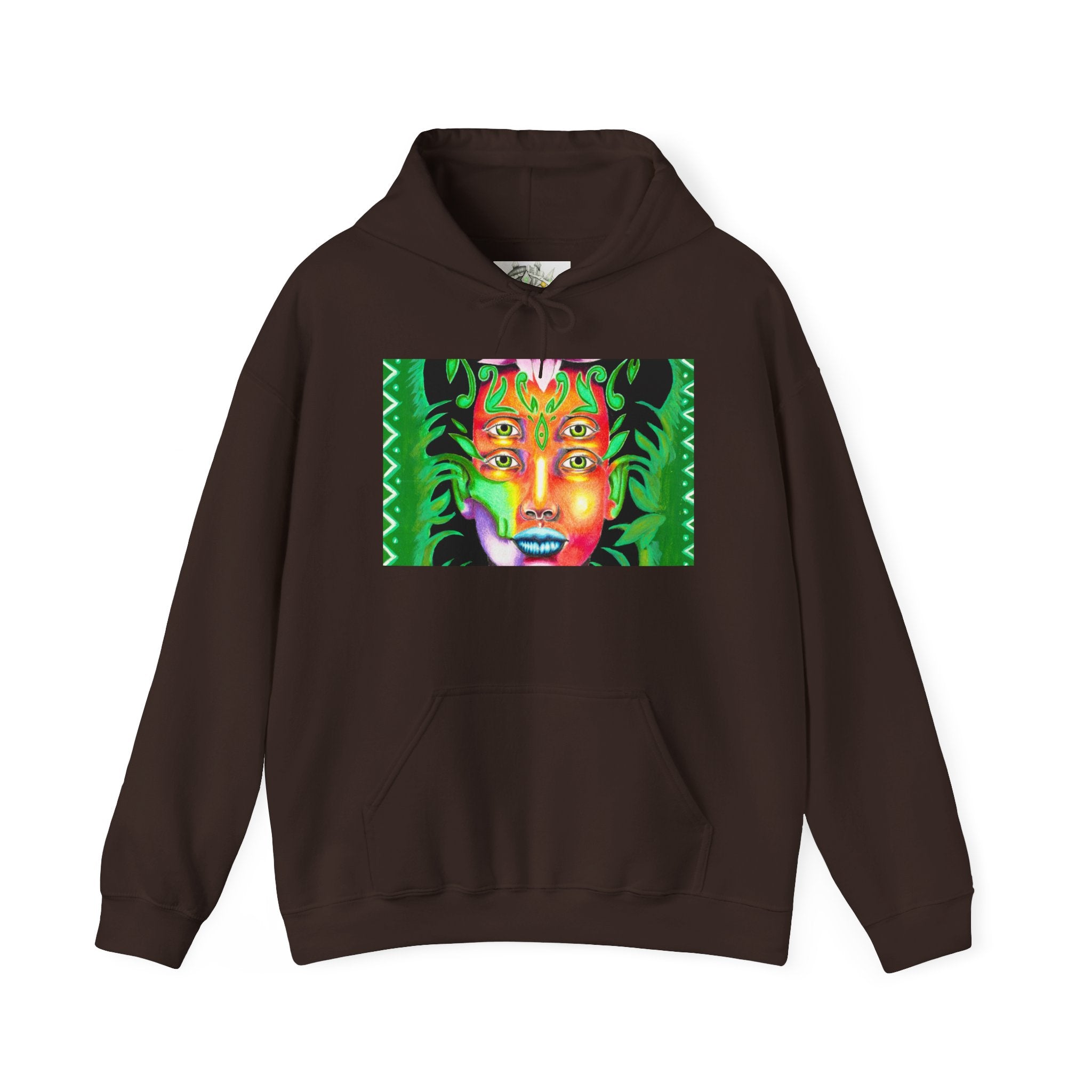 Psychedelic Green Goddess Hoodie — Vibrant Medusa Art Sweatshirt