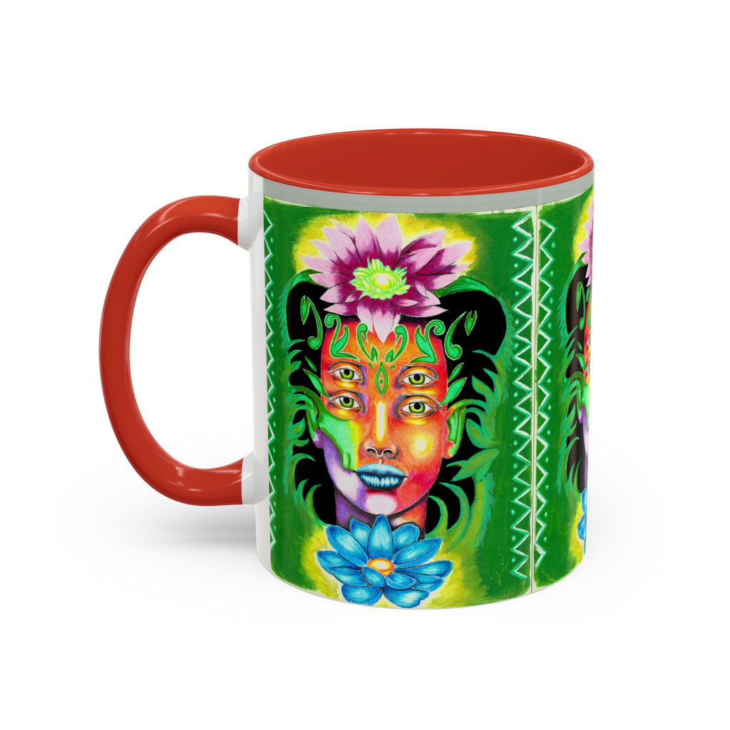 Psychedelic Floral Face Accent Coffee Mug — Colorful Spiritual Art 11/15oz