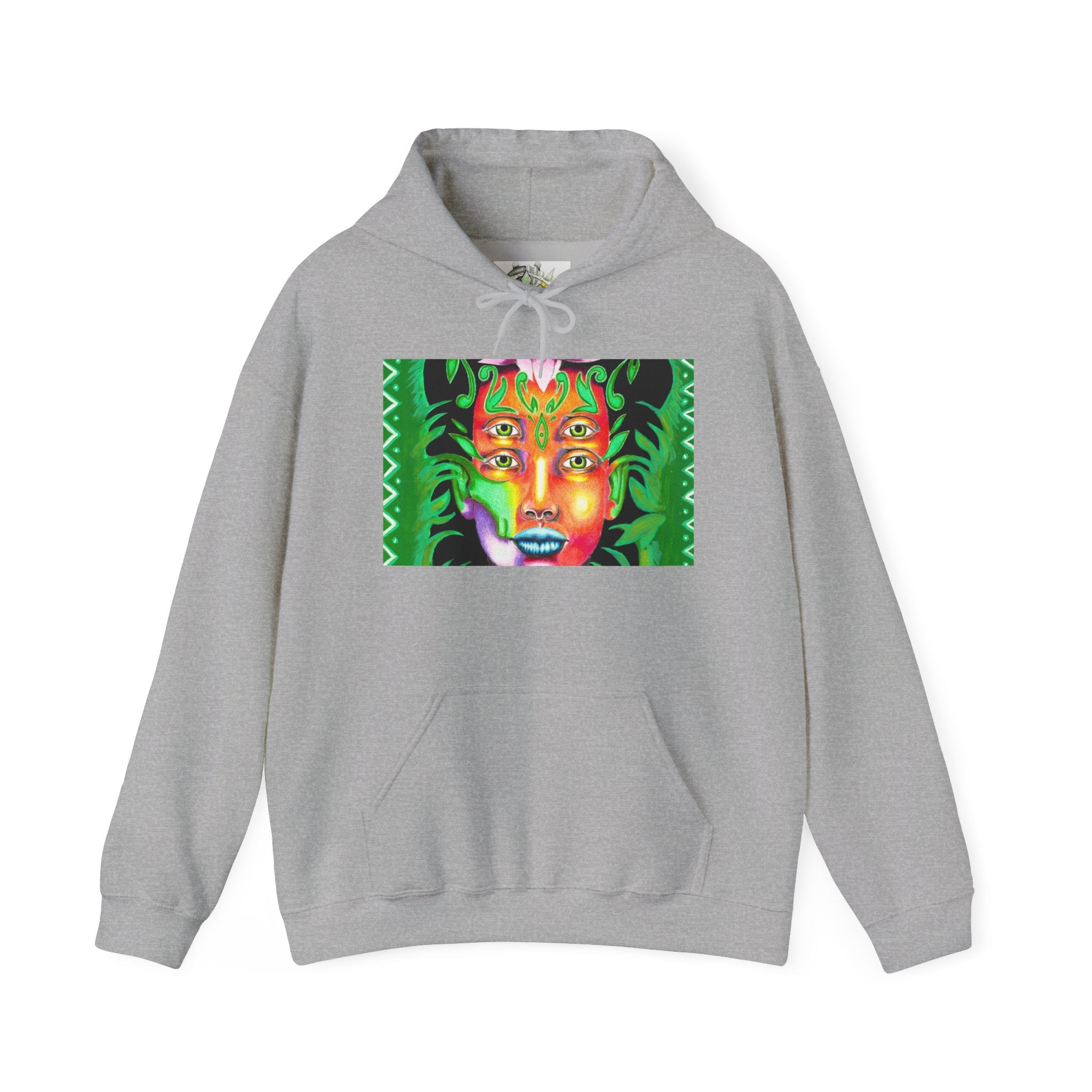 Psychedelic Green Goddess Hoodie — Vibrant Medusa Art Sweatshirt