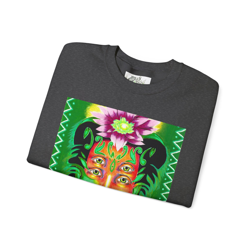 Crewneck Sweatshirt — Vibrant Floral Spirit Face Graphic