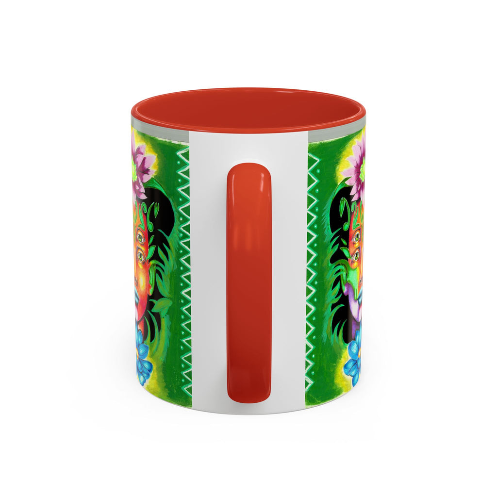 Psychedelic Floral Face Accent Coffee Mug — Colorful Spiritual Art 11/15oz