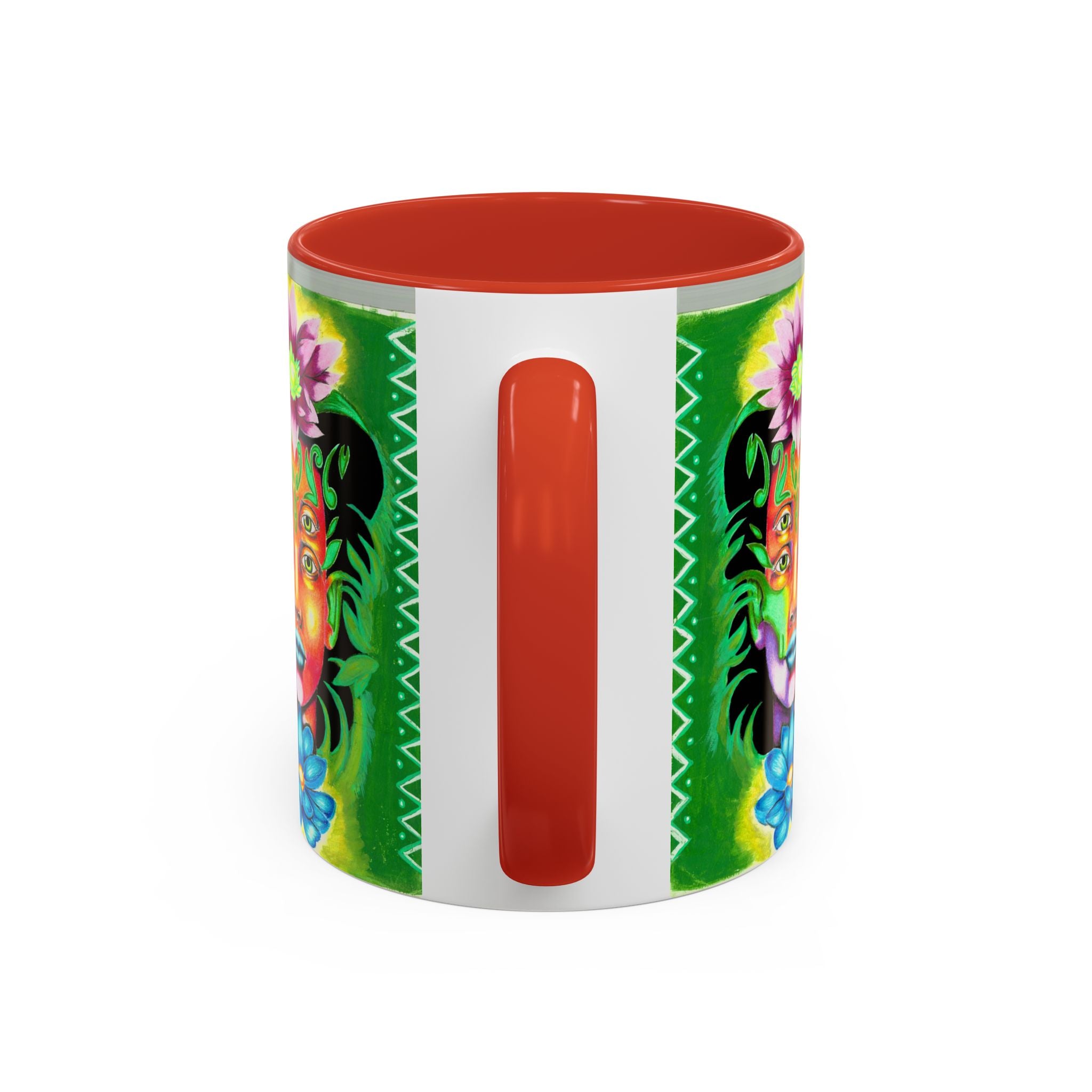 Psychedelic Floral Face Accent Coffee Mug — Colorful Spiritual Art 11/15oz