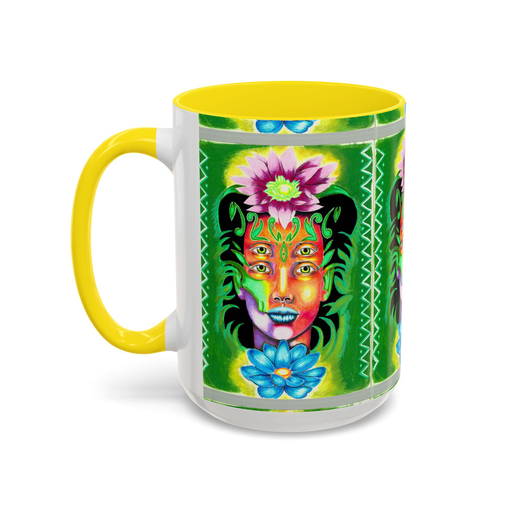 Psychedelic Floral Face Accent Coffee Mug — Colorful Spiritual Art 11/15oz