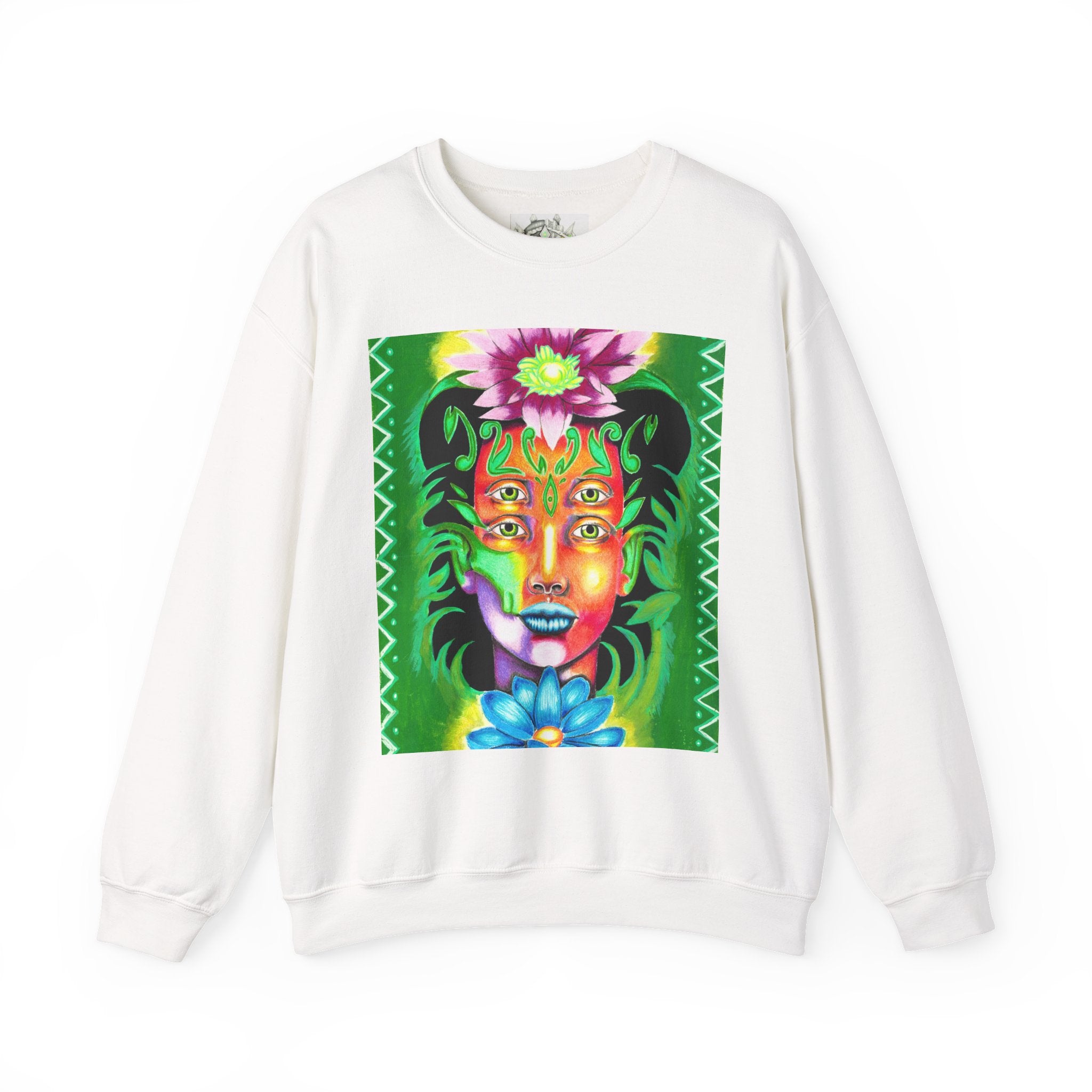 Crewneck Sweatshirt — Vibrant Floral Spirit Face Graphic