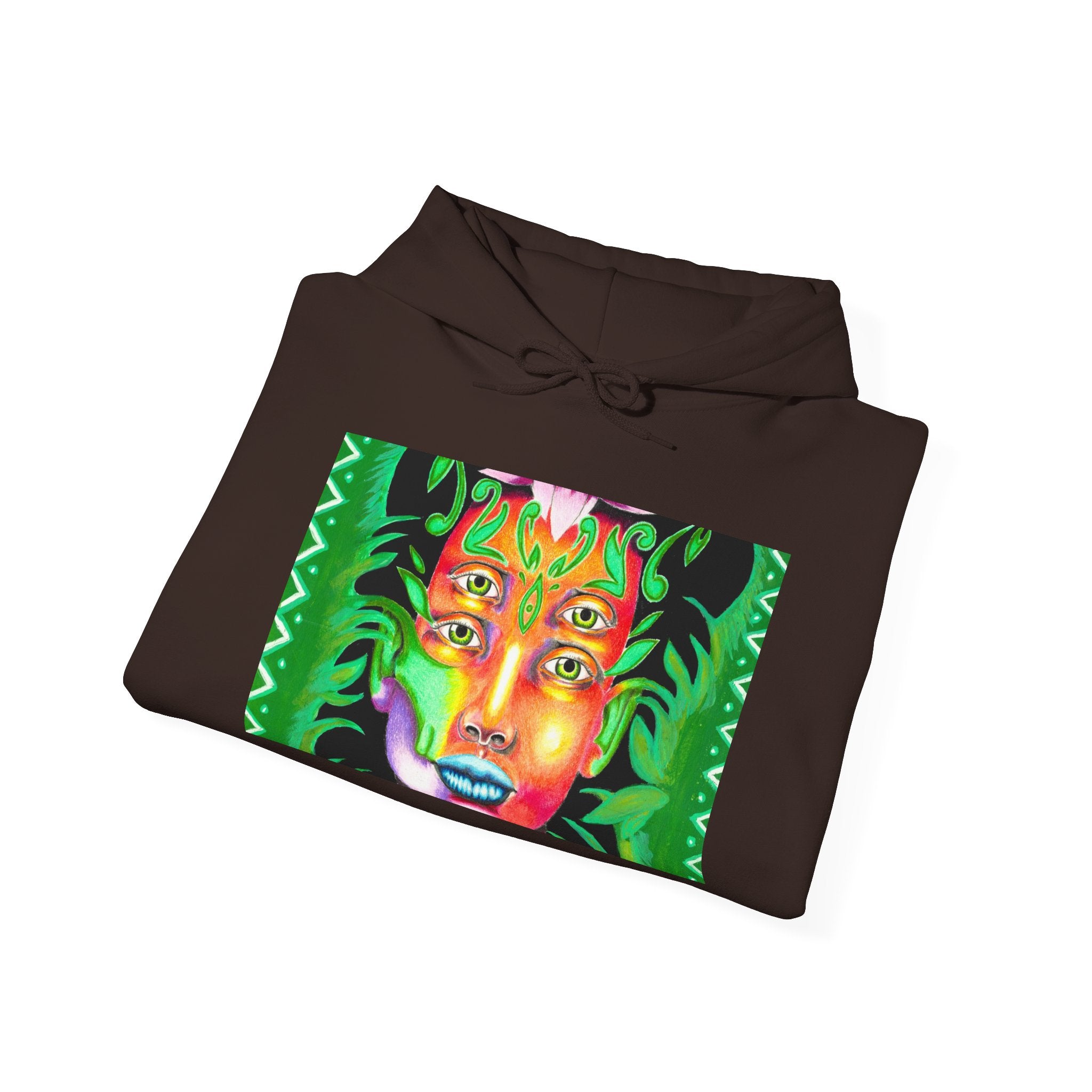 Psychedelic Green Goddess Hoodie — Vibrant Medusa Art Sweatshirt