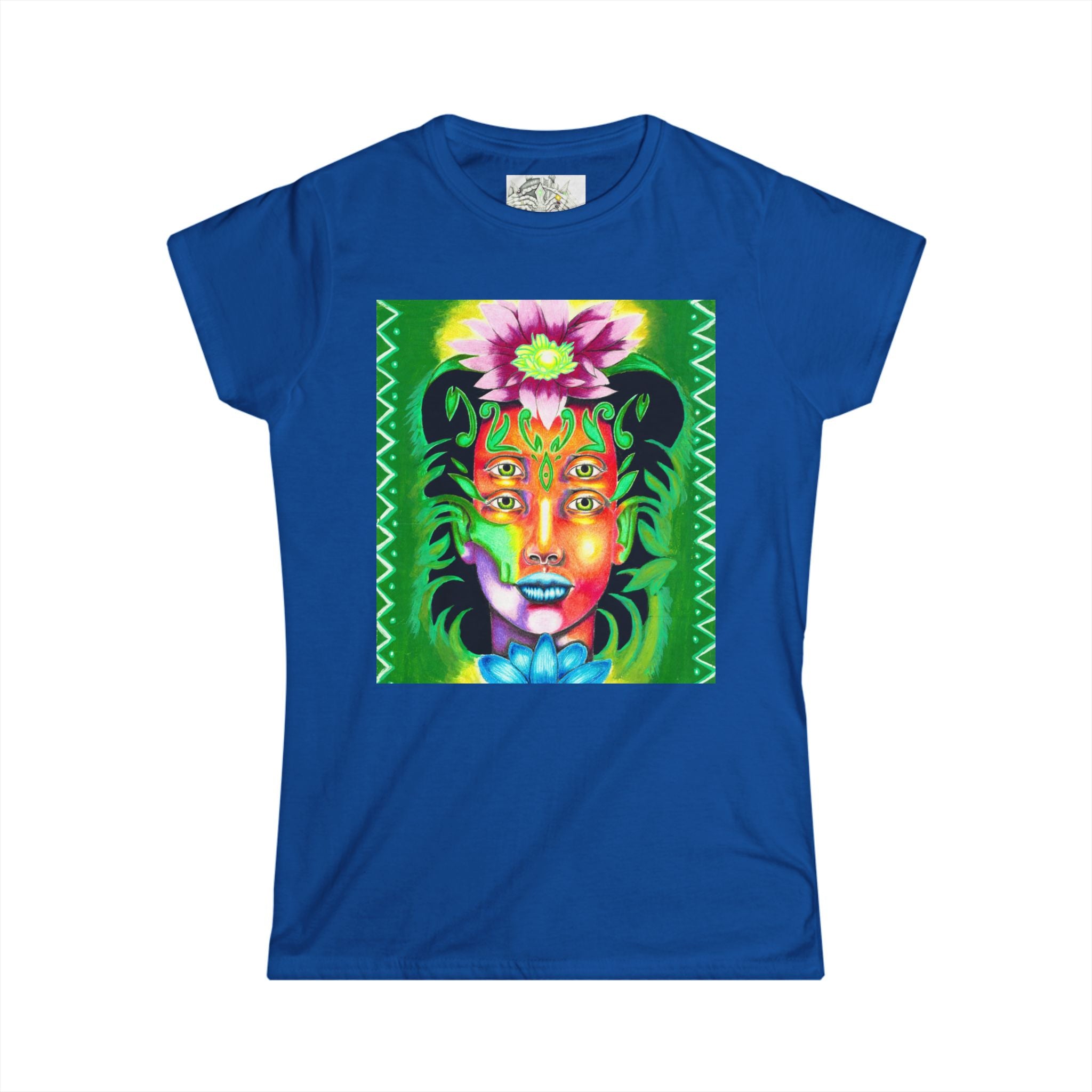 Psychedelic Floral Face Tee — Colorful Botanical Portrait Women's T-Shirt