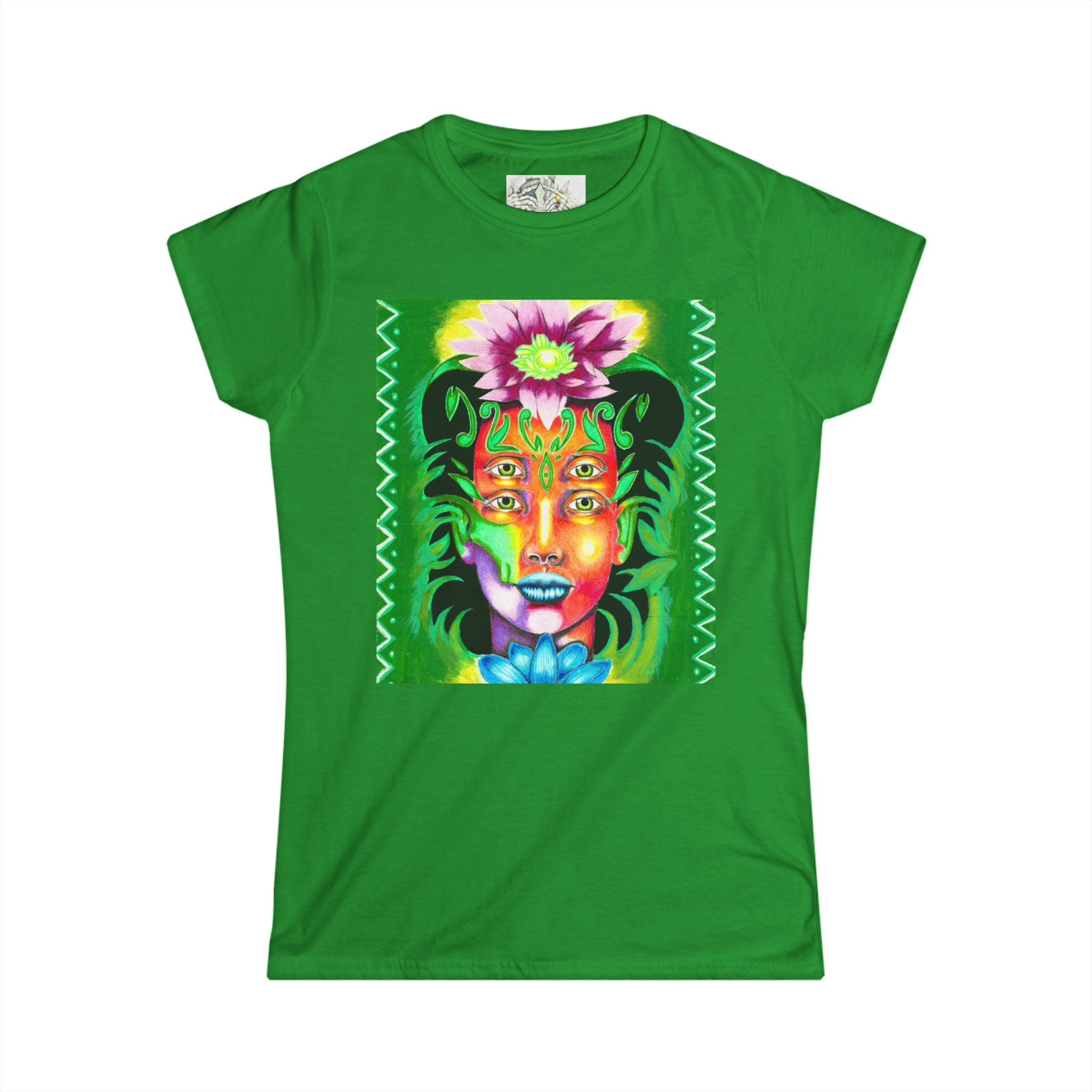 Psychedelic Floral Face Tee — Colorful Botanical Portrait Women's T-Shirt