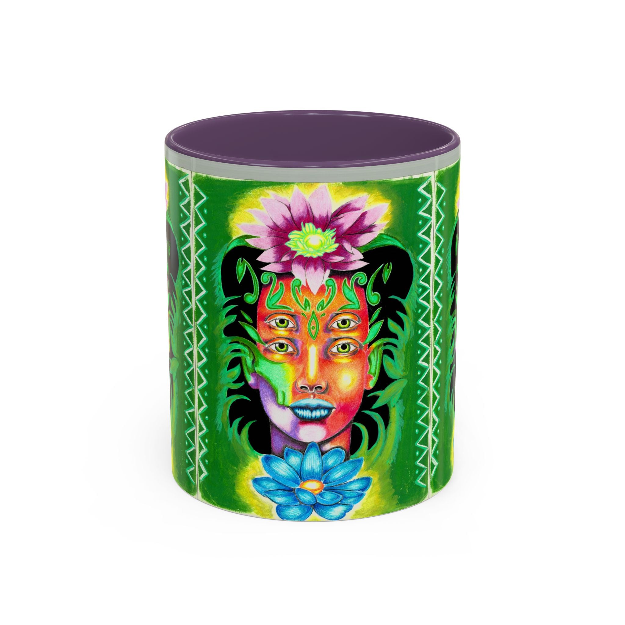 Psychedelic Floral Face Accent Coffee Mug — Colorful Spiritual Art 11/15oz