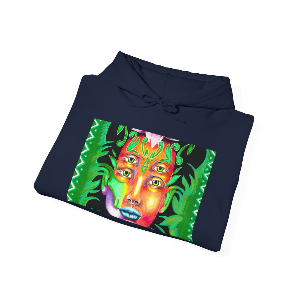 Psychedelic Green Goddess Hoodie — Vibrant Medusa Art Sweatshirt