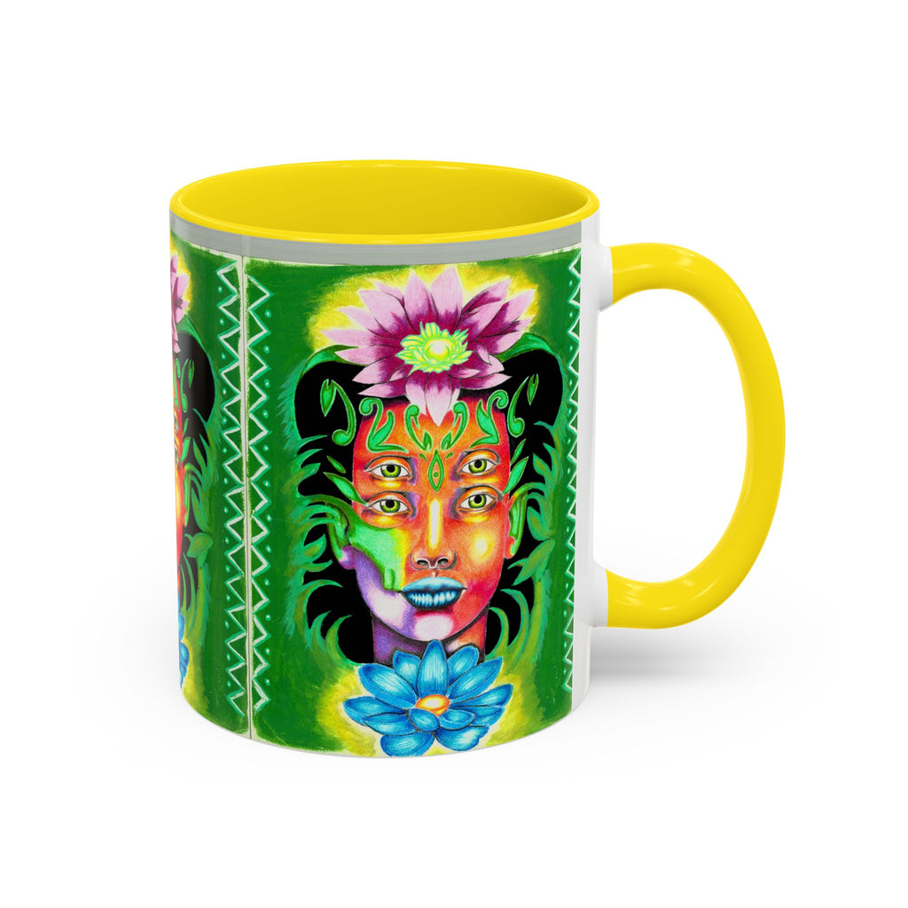 Psychedelic Floral Face Accent Coffee Mug — Colorful Spiritual Art 11/15oz