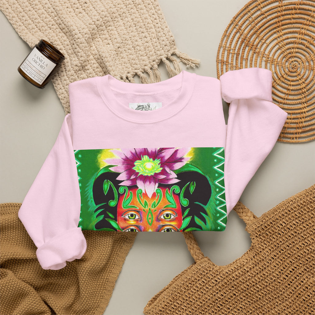 Crewneck Sweatshirt — Vibrant Floral Spirit Face Graphic
