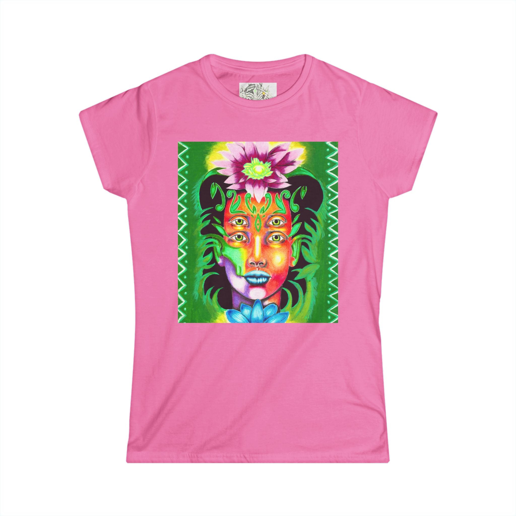 Psychedelic Floral Face Tee — Colorful Botanical Portrait Women's T-Shirt