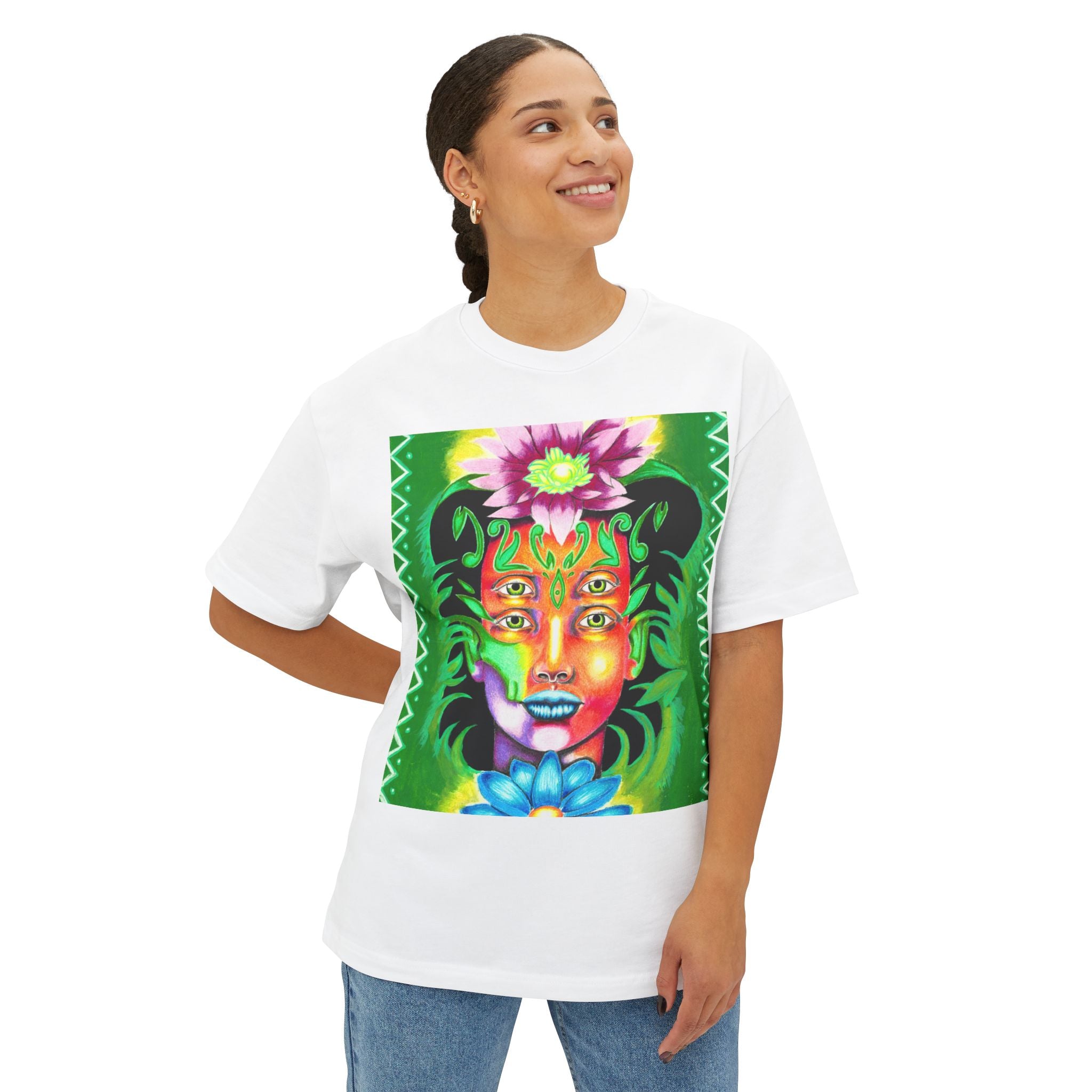 Mystic Flora Face Tee — Psychedelic Floral Art T-Shirt
