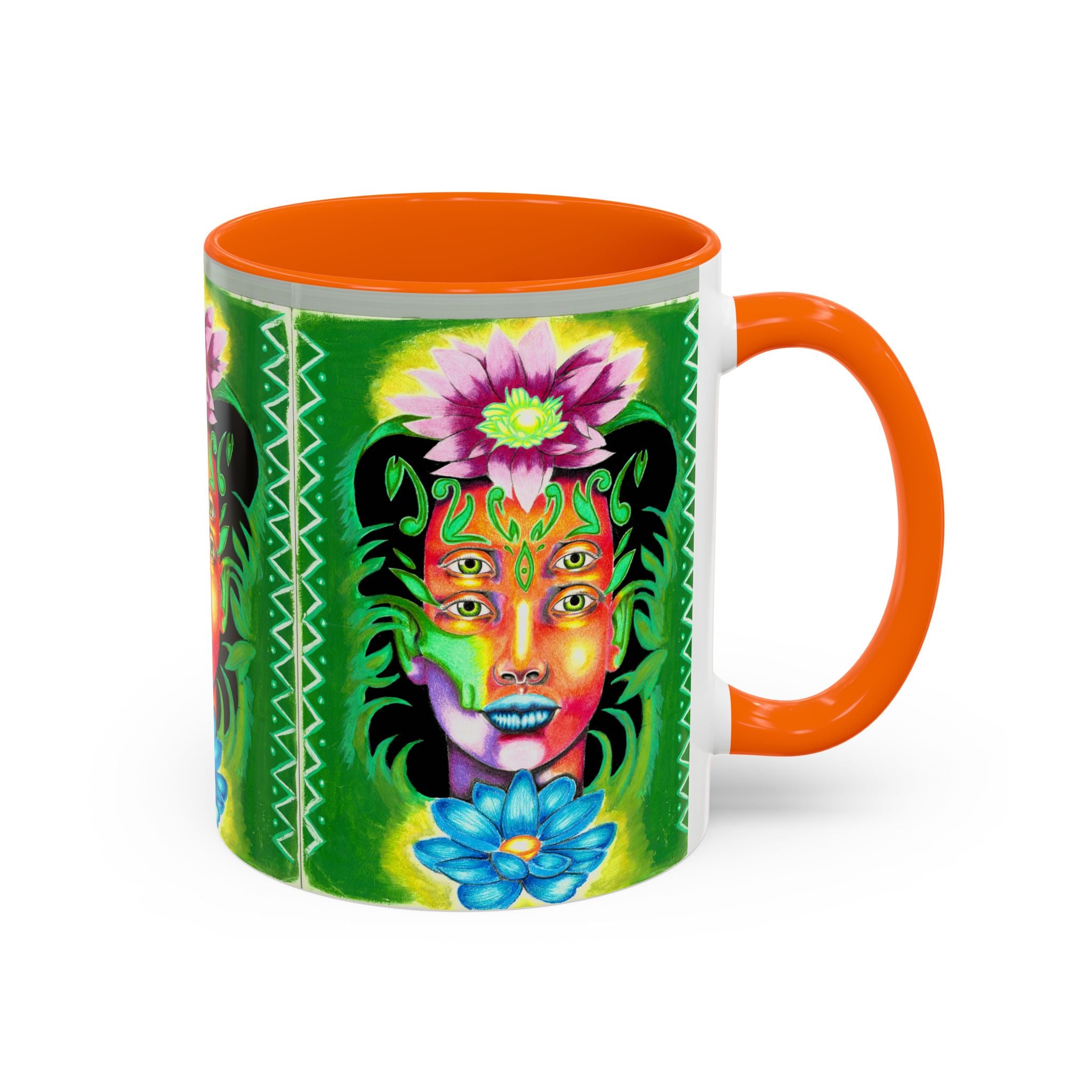 Psychedelic Floral Face Accent Coffee Mug — Colorful Spiritual Art 11/15oz