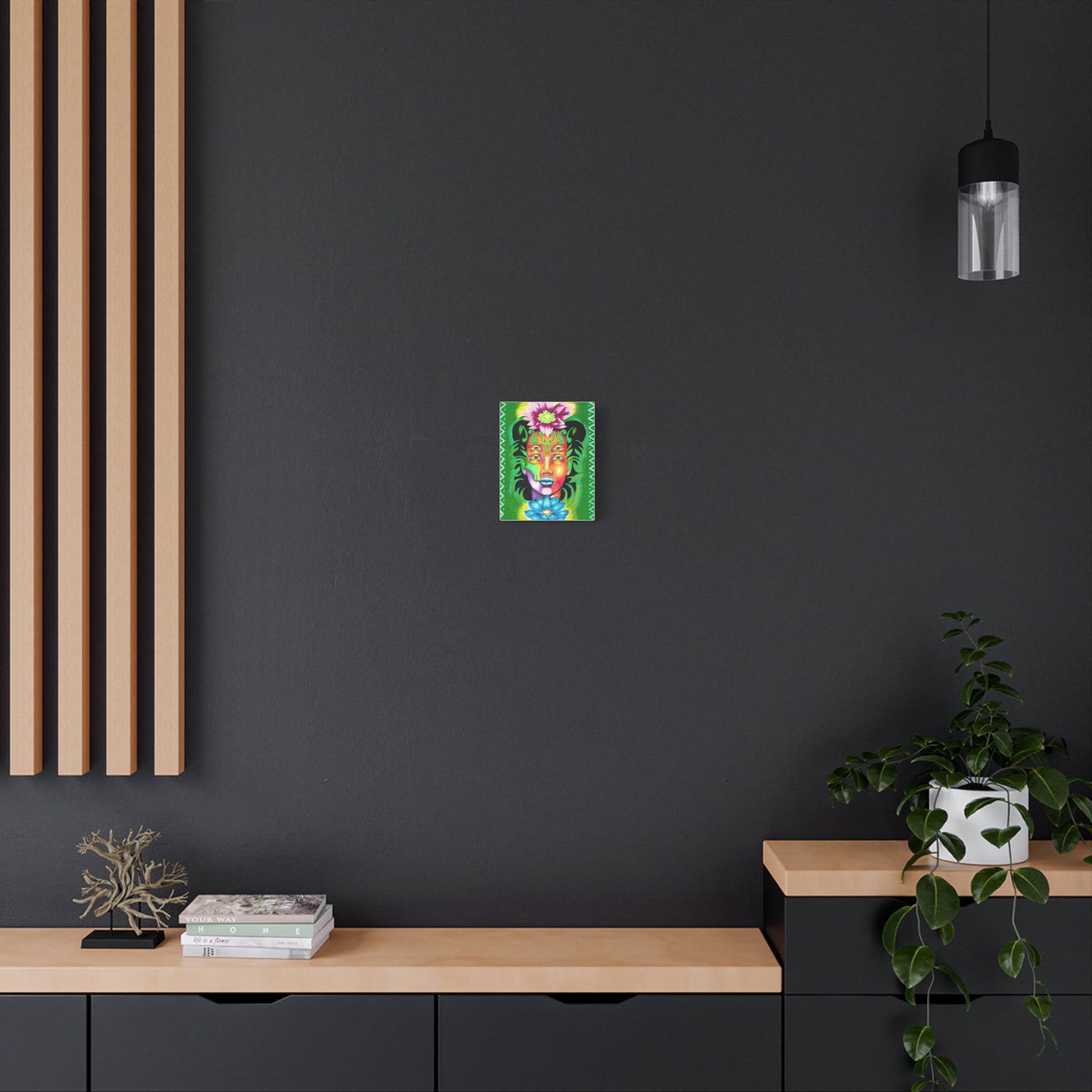 Psychedelic Four-Eyed Face Floral Canvas Art — Vibrant Surreal Wall Decor