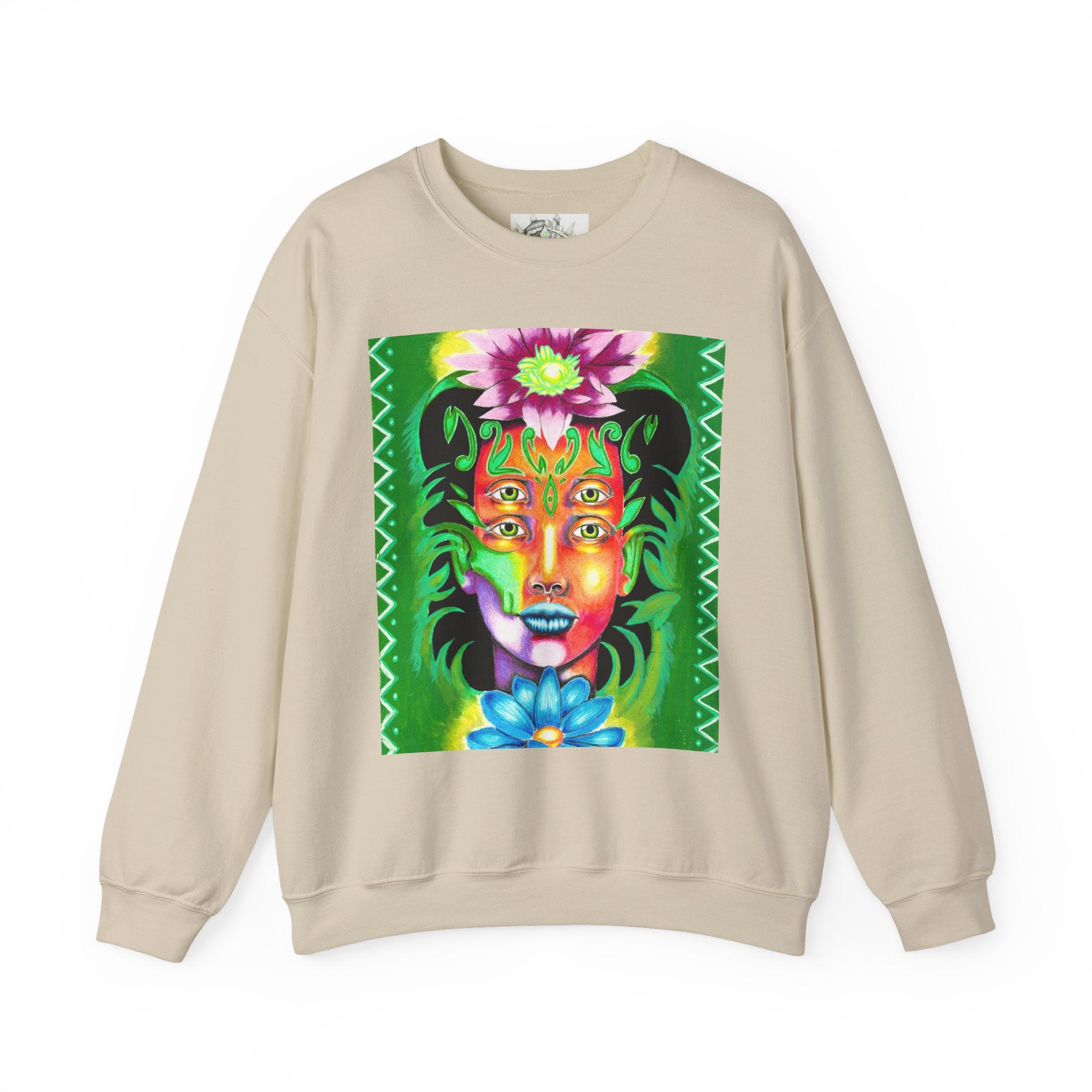 Crewneck Sweatshirt — Vibrant Floral Spirit Face Graphic