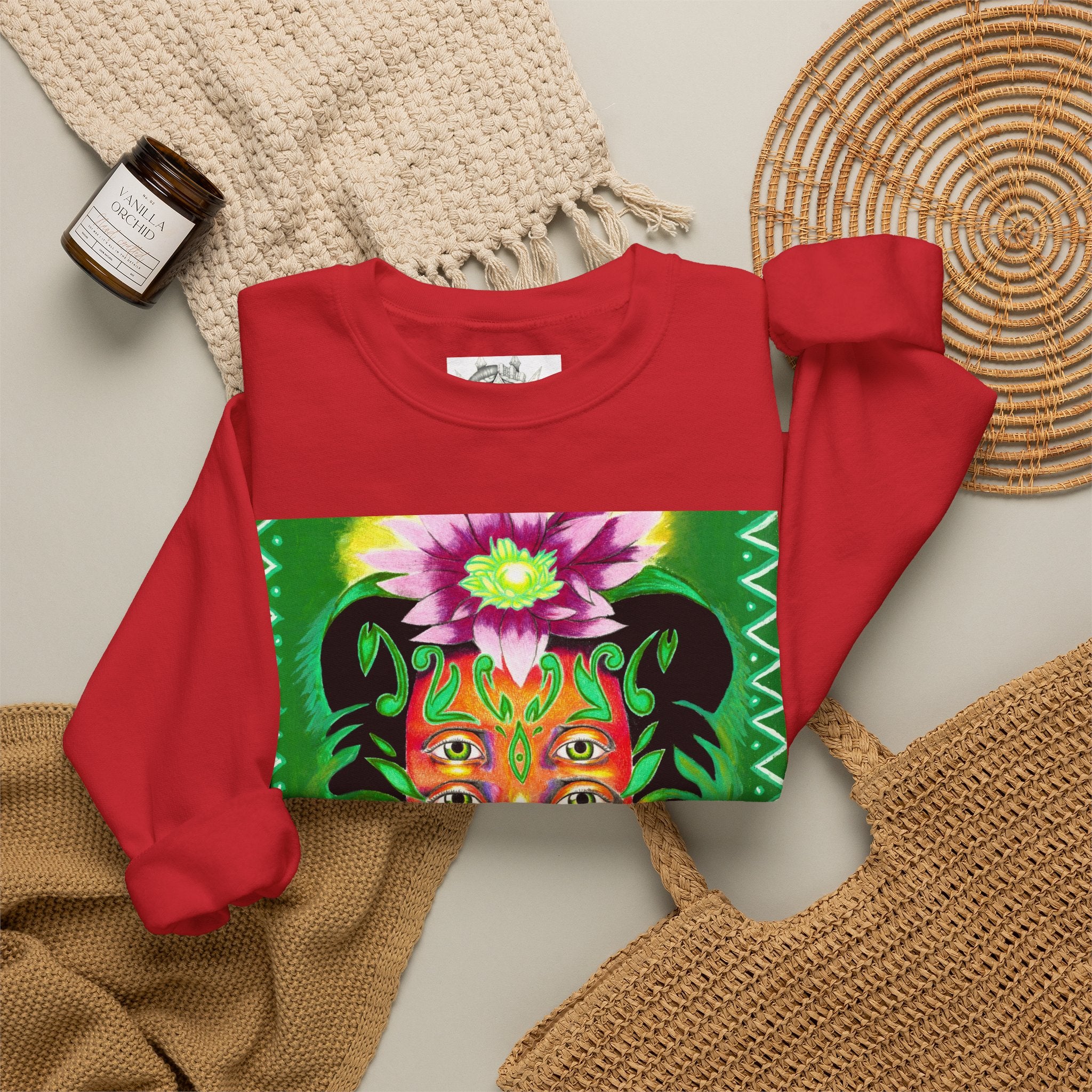 Crewneck Sweatshirt — Vibrant Floral Spirit Face Graphic