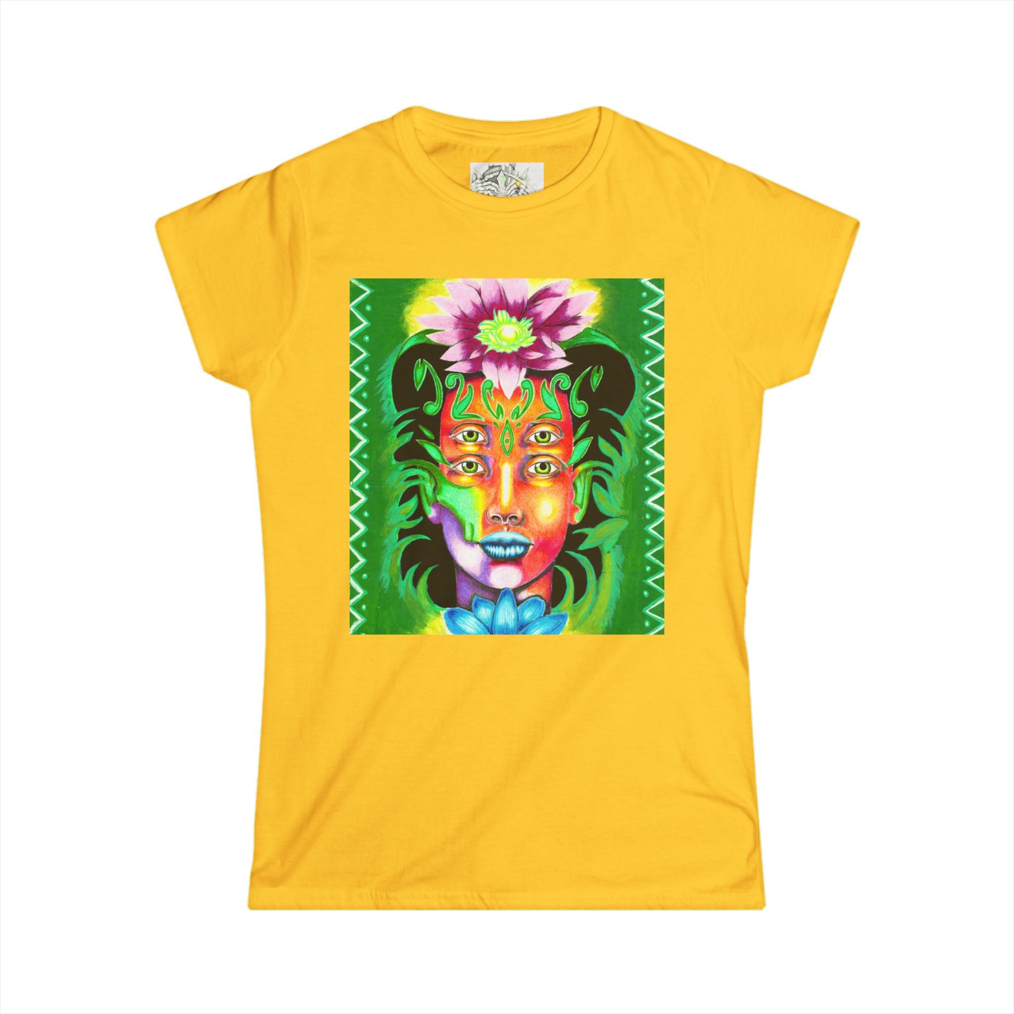 Psychedelic Floral Face Tee — Colorful Botanical Portrait Women's T-Shirt