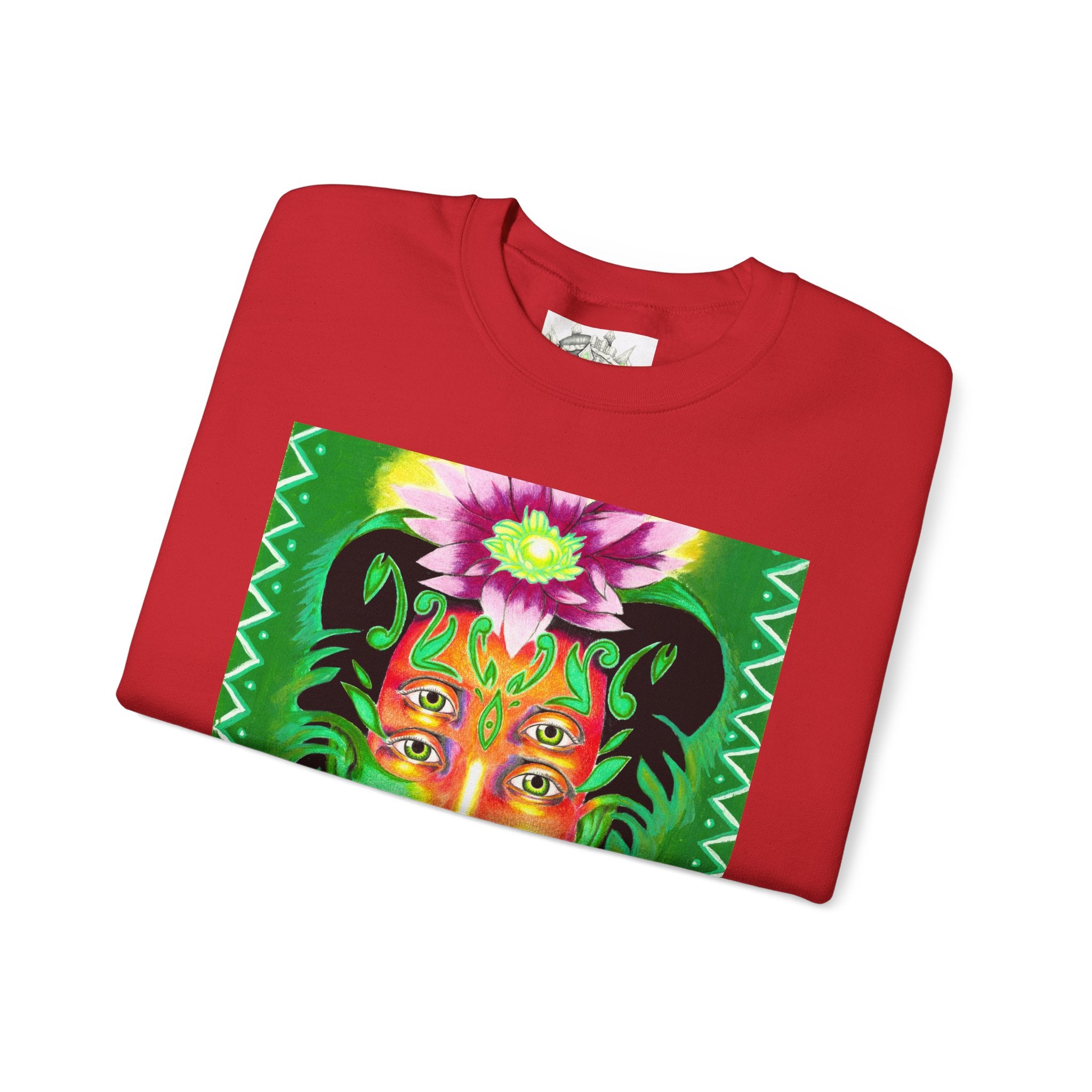 Crewneck Sweatshirt — Vibrant Floral Spirit Face Graphic