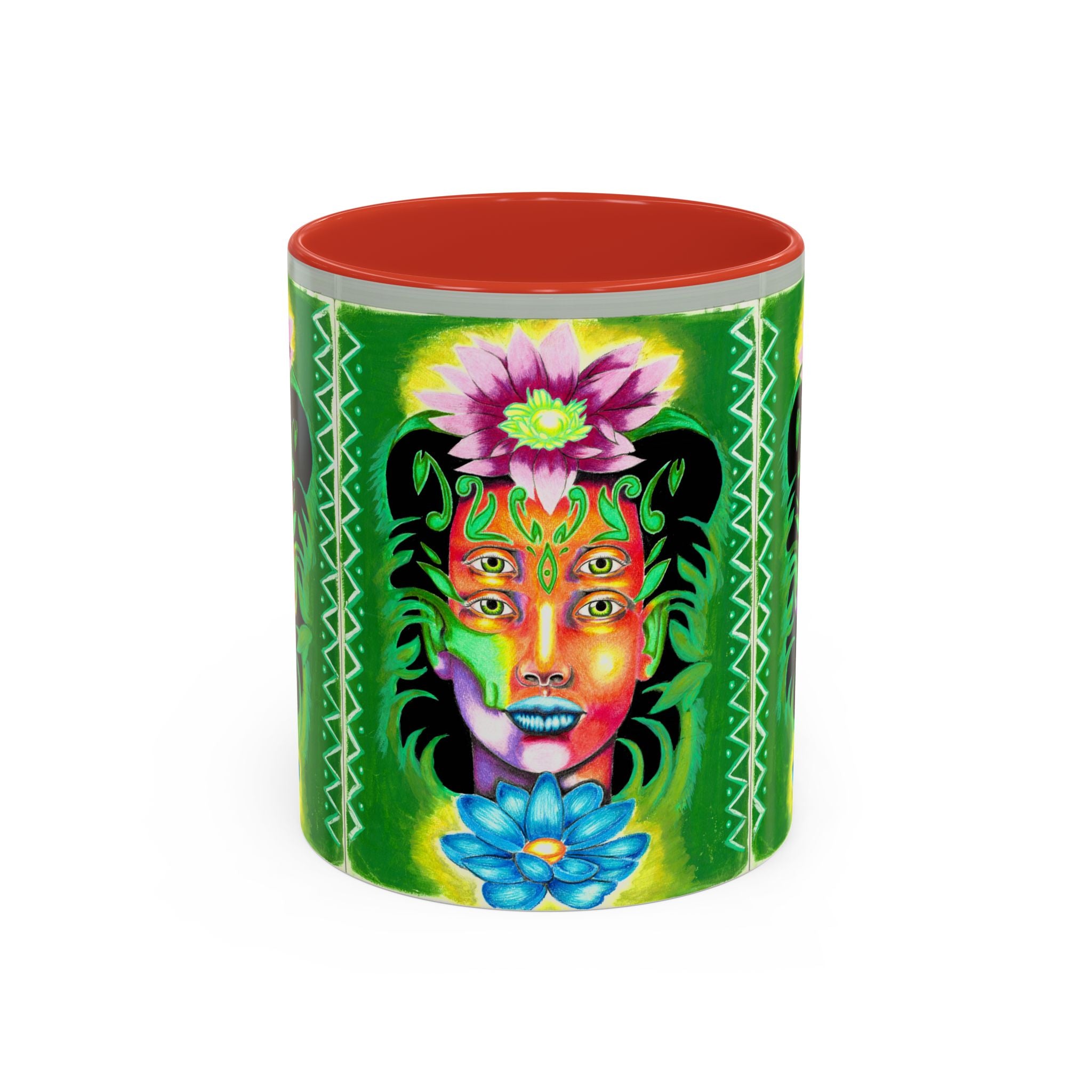 Psychedelic Floral Face Accent Coffee Mug — Colorful Spiritual Art 11/15oz