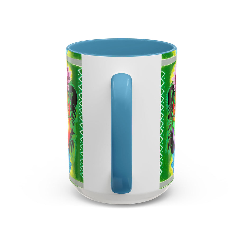 Psychedelic Floral Face Accent Coffee Mug — Colorful Spiritual Art 11/15oz