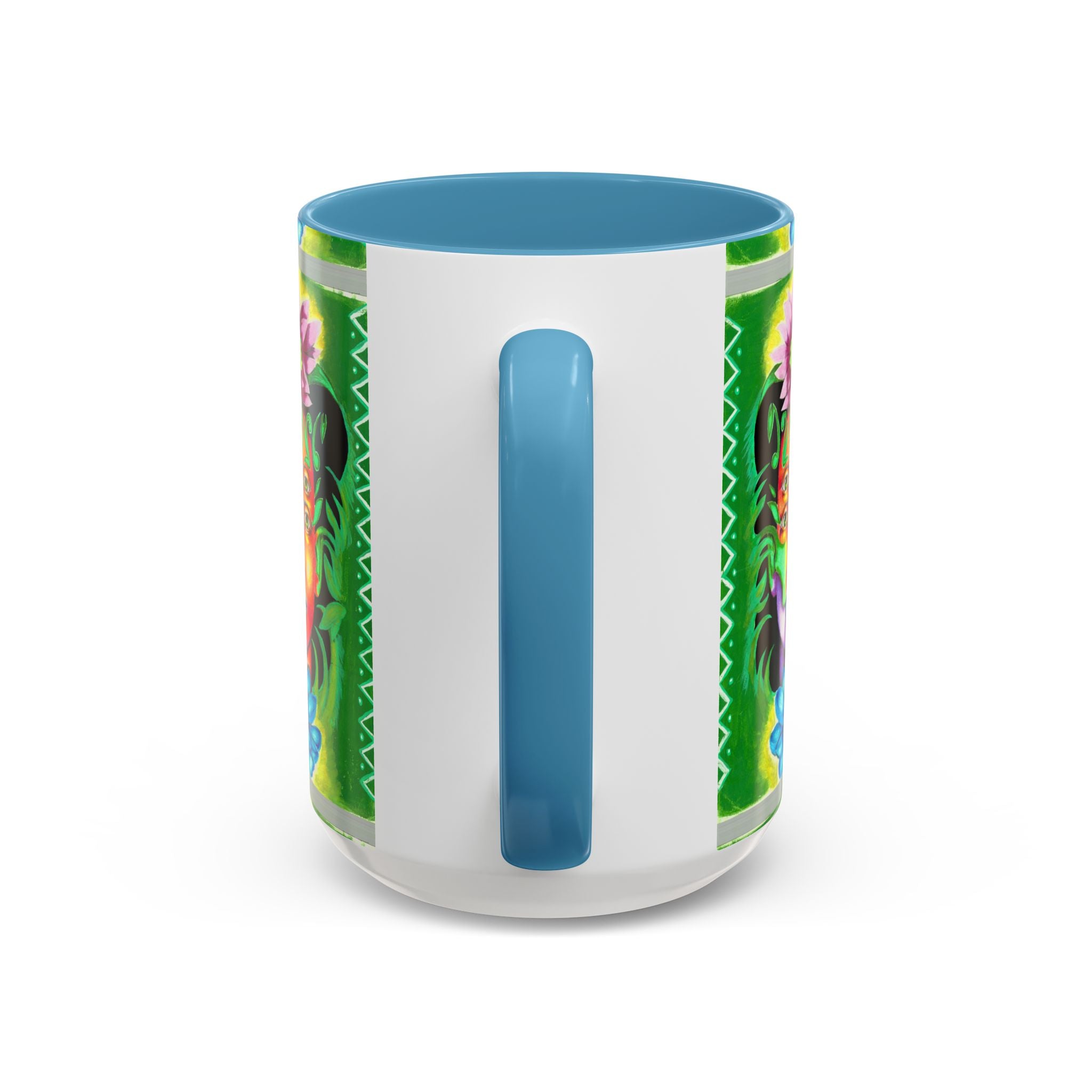 Psychedelic Floral Face Accent Coffee Mug — Colorful Spiritual Art 11/15oz