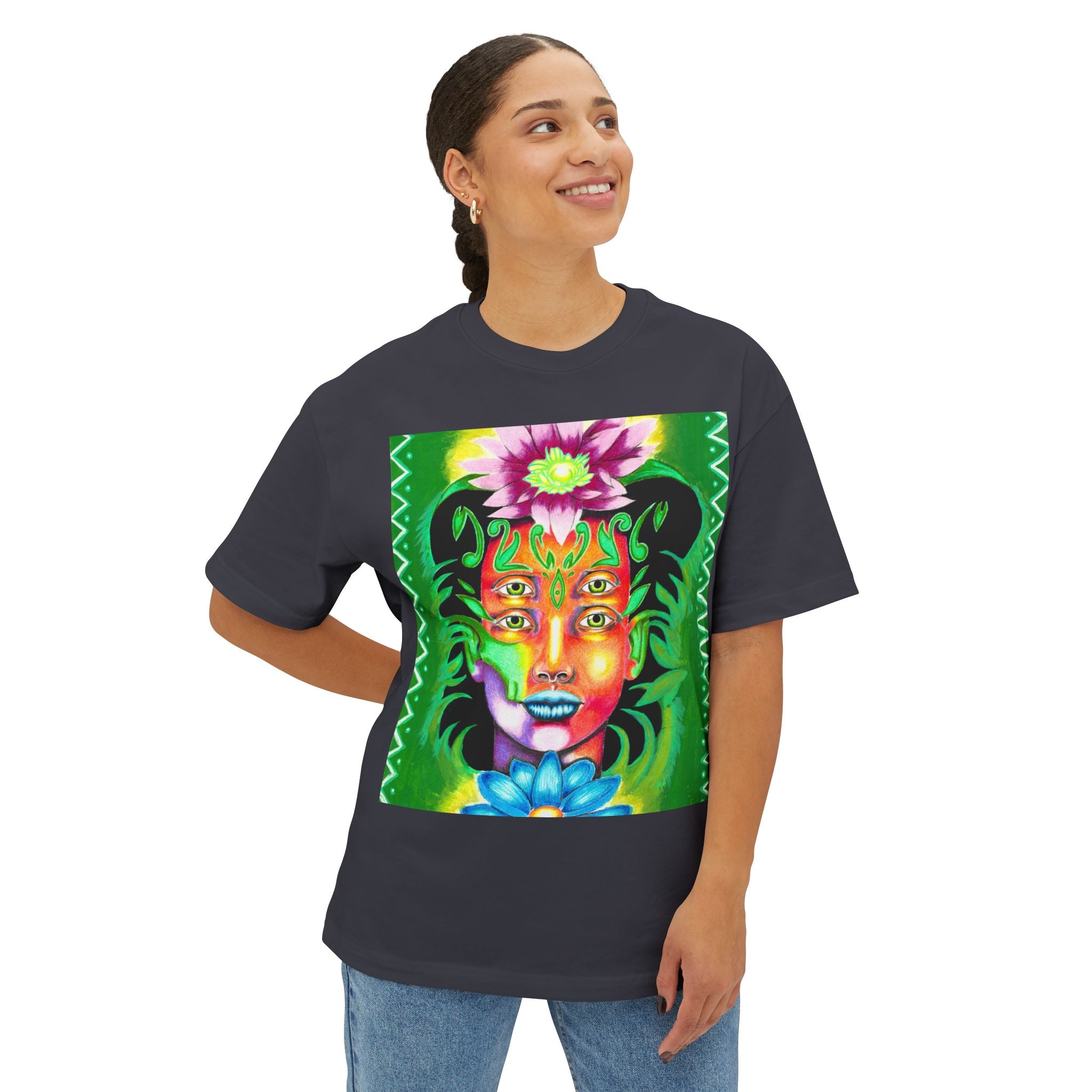 Mystic Flora Face Tee — Psychedelic Floral Art T-Shirt