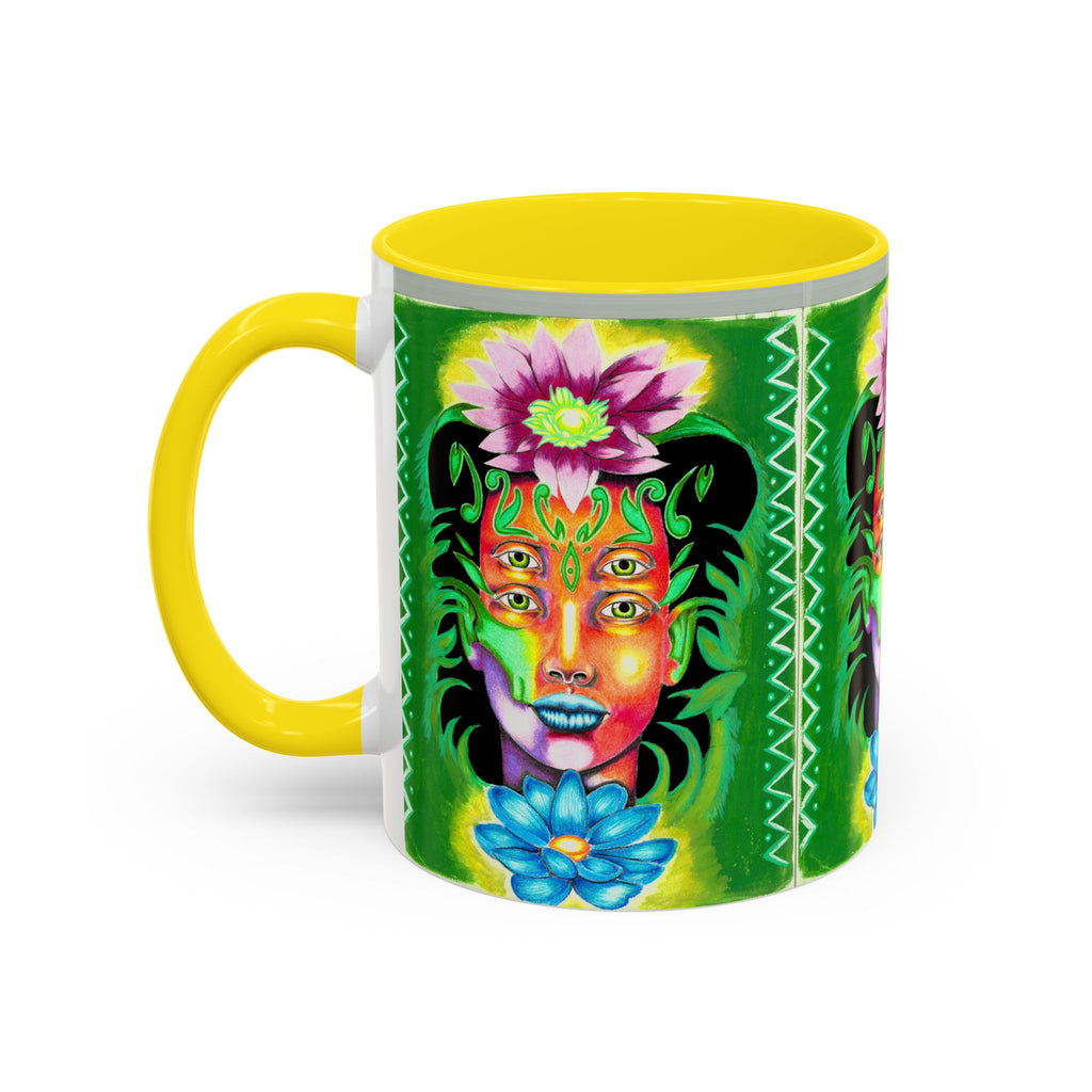 Psychedelic Floral Face Accent Coffee Mug — Colorful Spiritual Art 11/15oz