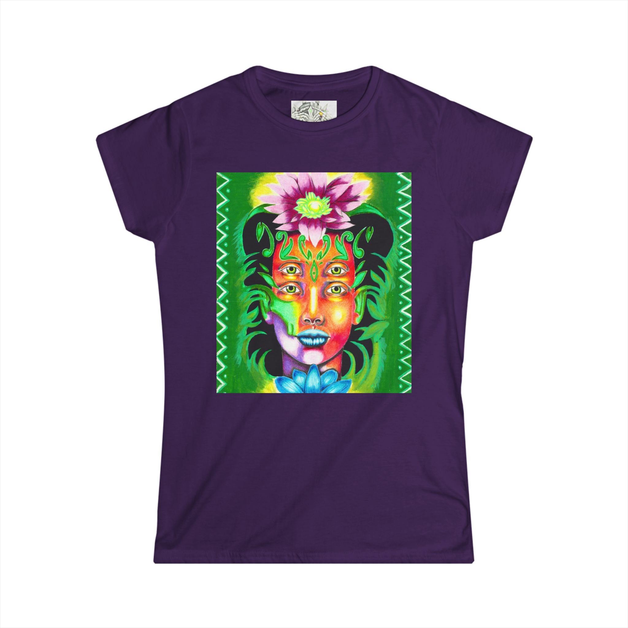 Psychedelic Floral Face Tee — Colorful Botanical Portrait Women's T-Shirt