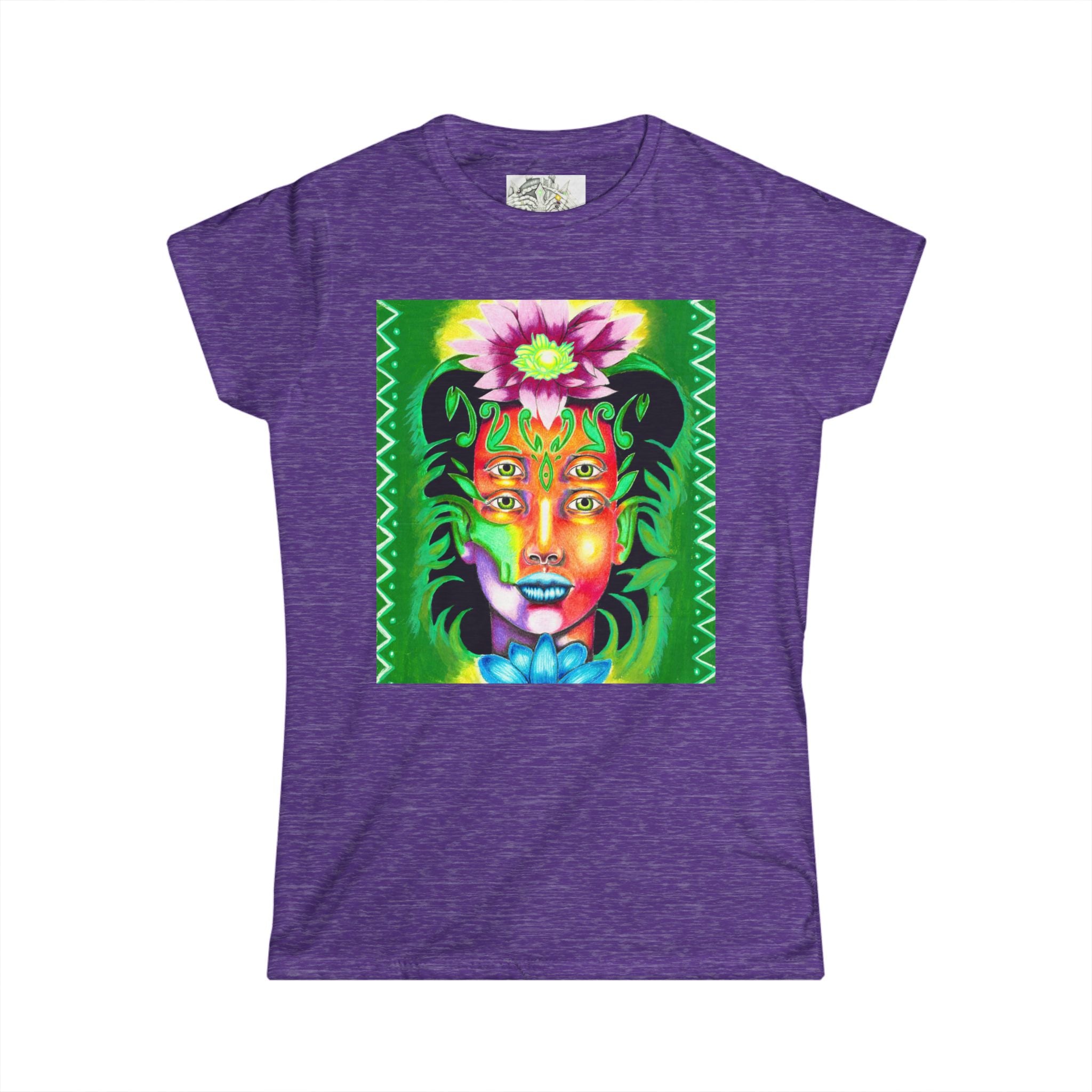 Psychedelic Floral Face Tee — Colorful Botanical Portrait Women's T-Shirt