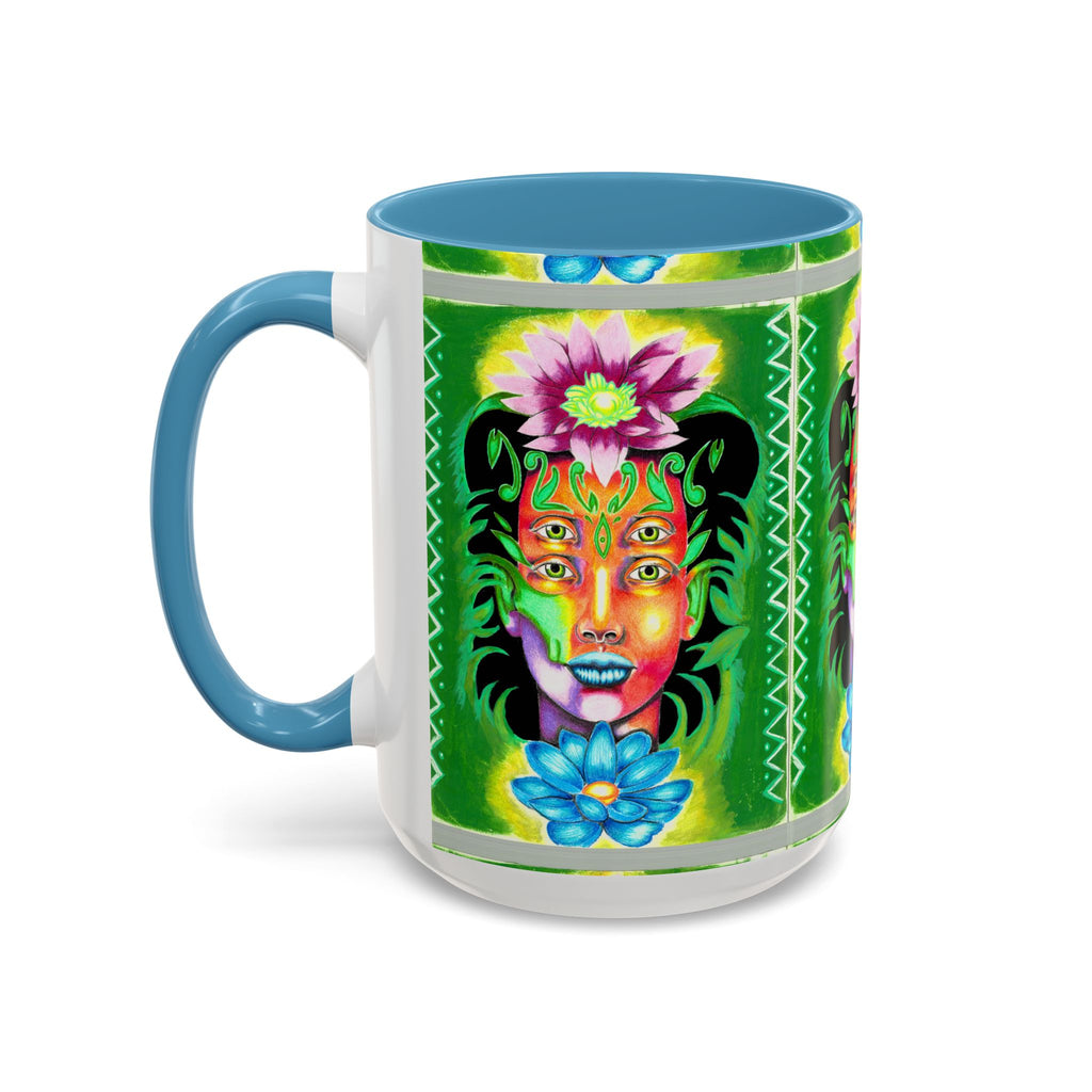 Psychedelic Floral Face Accent Coffee Mug — Colorful Spiritual Art 11/15oz
