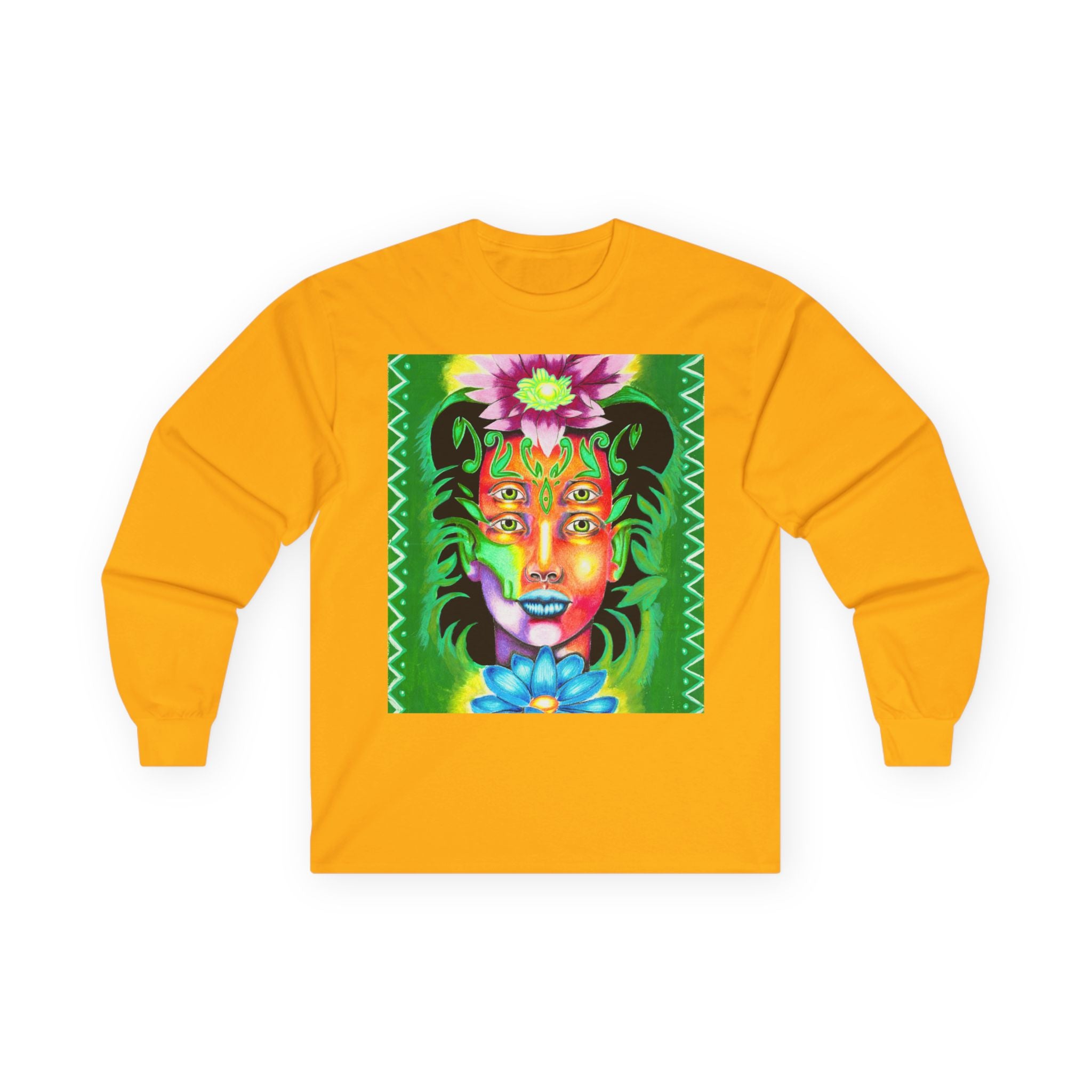 Psychedelic Floral Face Long Sleeve Tee