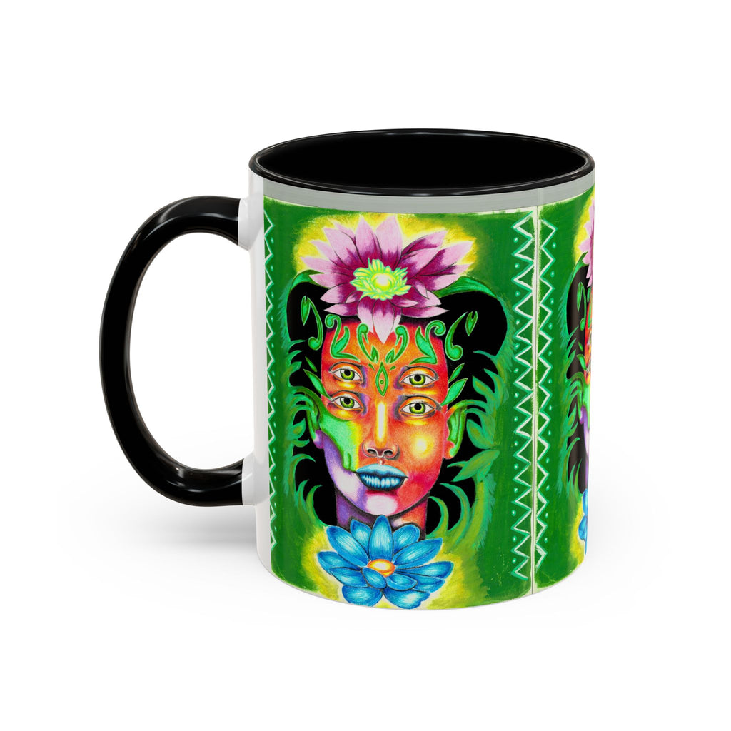 Psychedelic Floral Face Accent Coffee Mug — Colorful Spiritual Art 11/15oz
