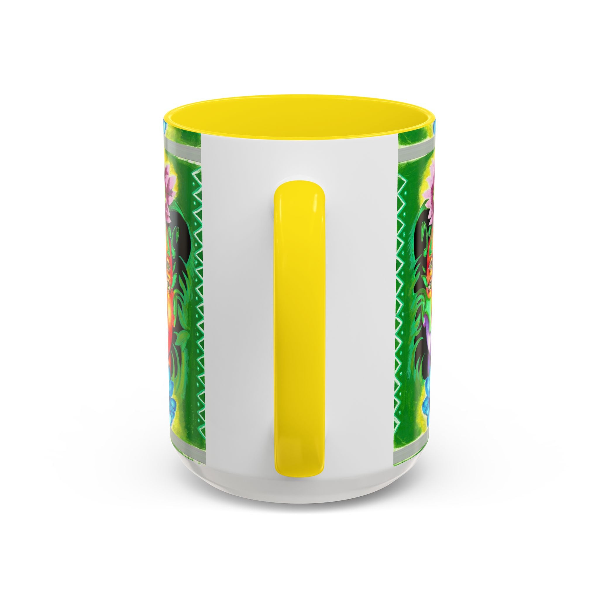 Psychedelic Floral Face Accent Coffee Mug — Colorful Spiritual Art 11/15oz