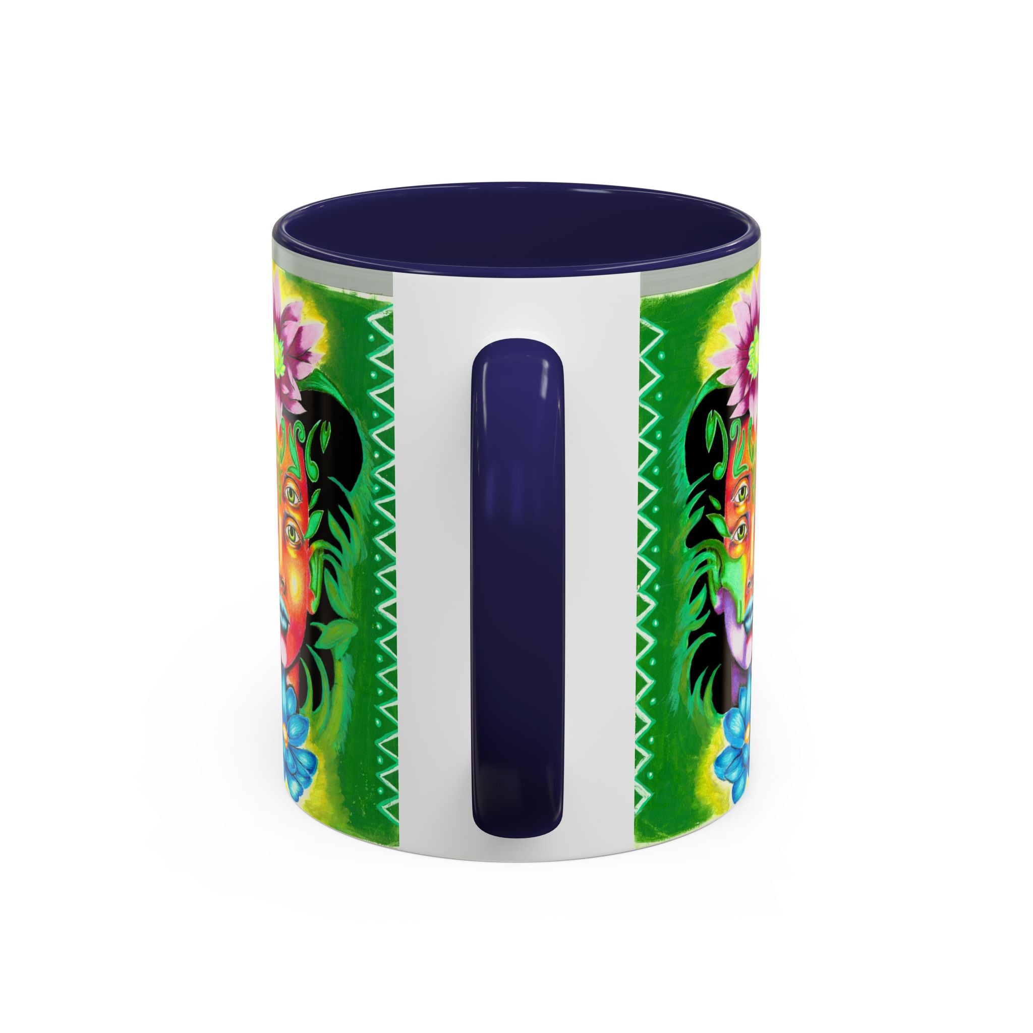 Psychedelic Floral Face Accent Coffee Mug — Colorful Spiritual Art 11/15oz