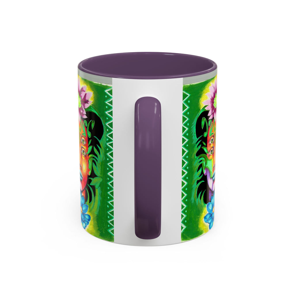 Psychedelic Floral Face Accent Coffee Mug — Colorful Spiritual Art 11/15oz