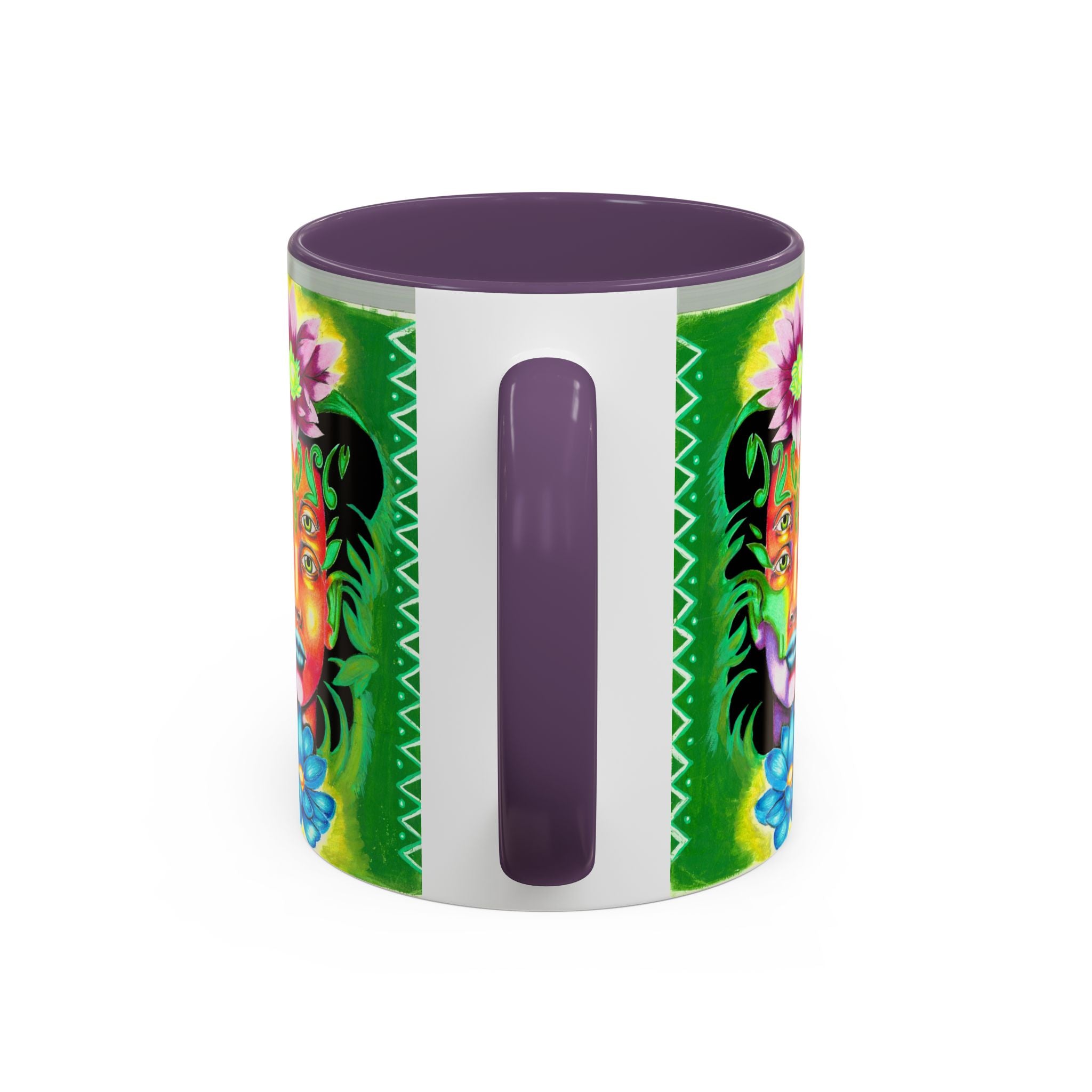 Psychedelic Floral Face Accent Coffee Mug — Colorful Spiritual Art 11/15oz