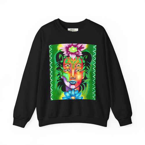 Crewneck Sweatshirt — Vibrant Floral Spirit Face Graphic