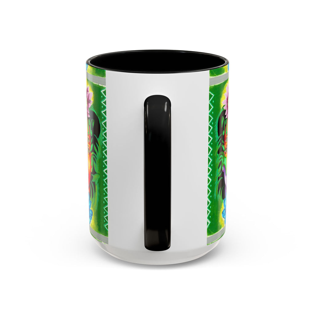 Psychedelic Floral Face Accent Coffee Mug — Colorful Spiritual Art 11/15oz
