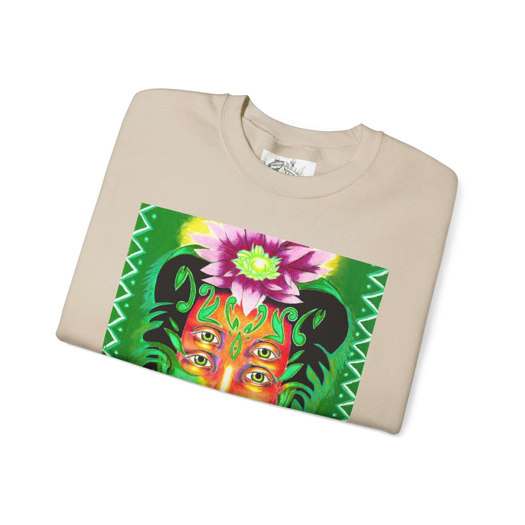 Crewneck Sweatshirt — Vibrant Floral Spirit Face Graphic