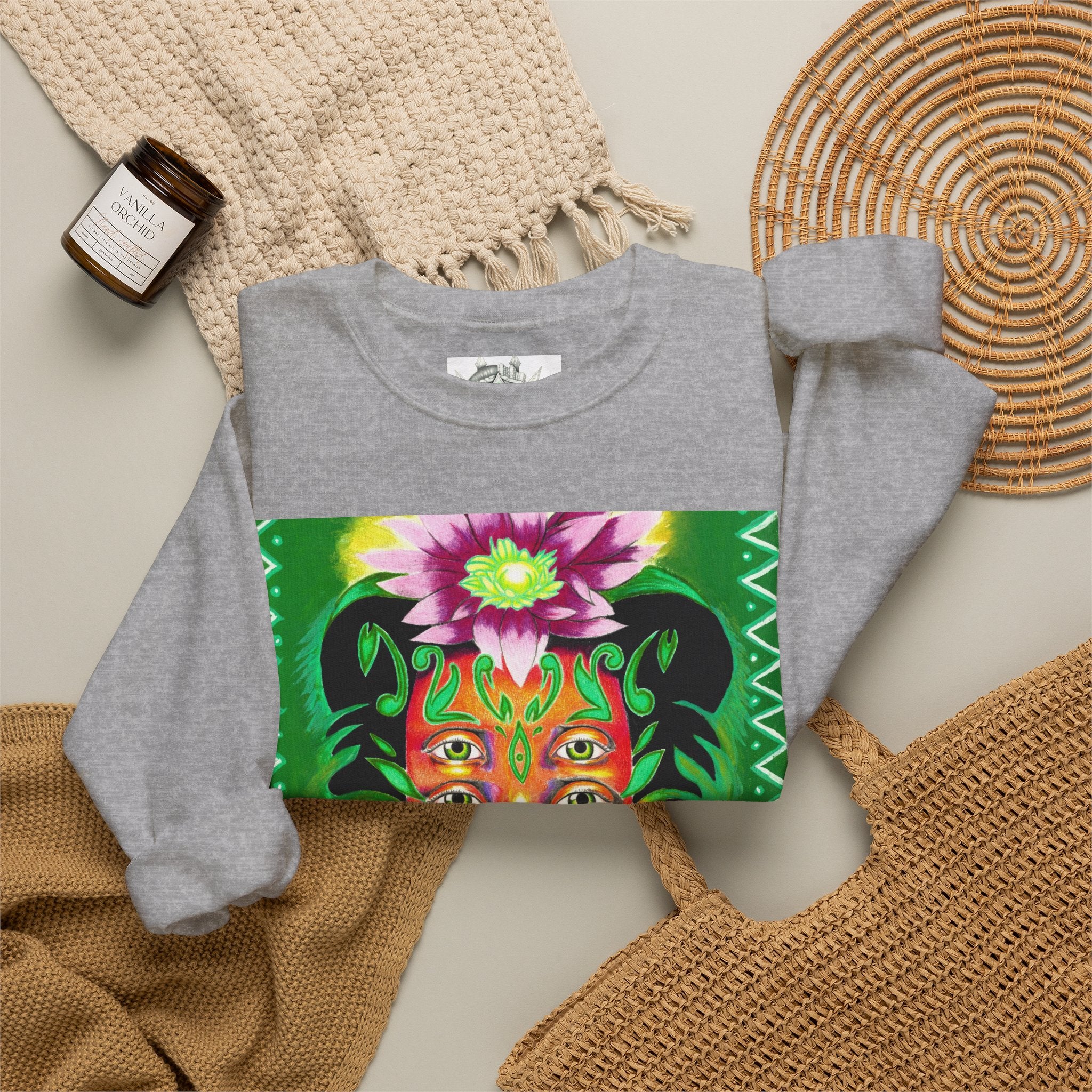 Crewneck Sweatshirt — Vibrant Floral Spirit Face Graphic
