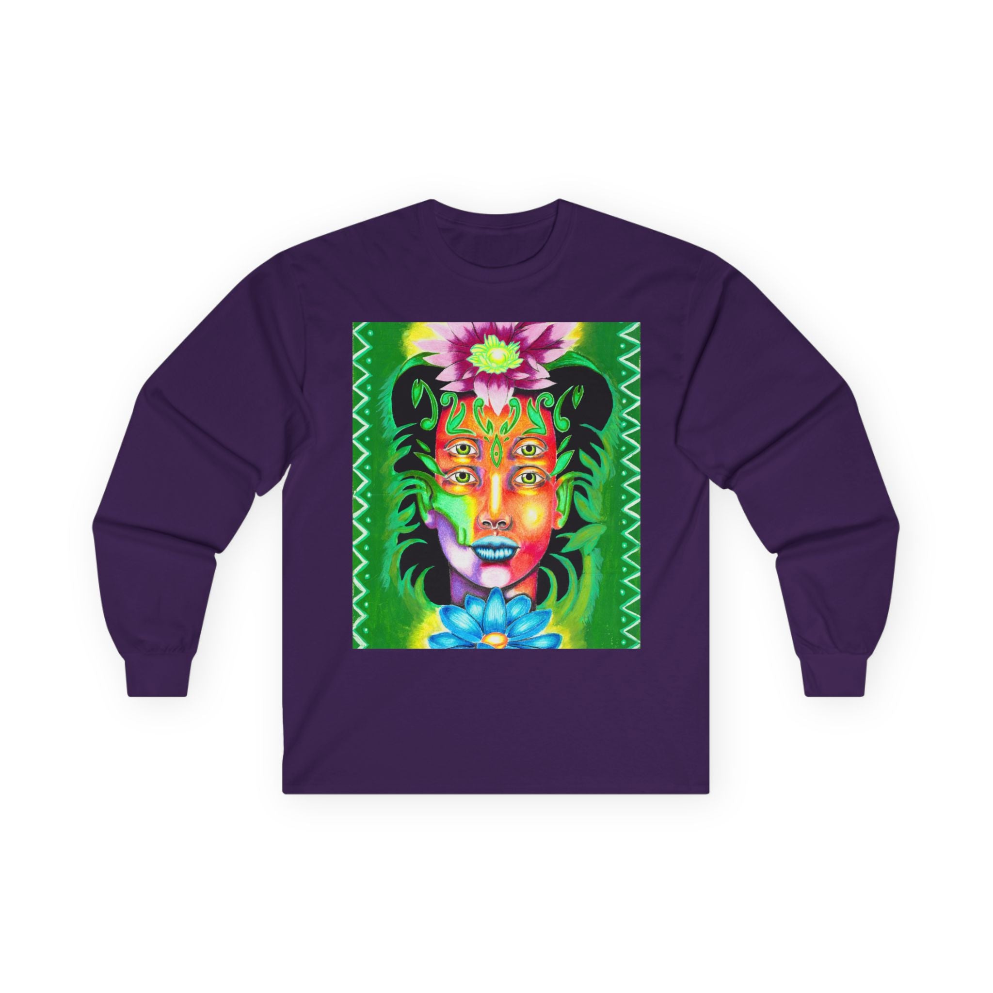 Psychedelic Floral Face Long Sleeve Tee