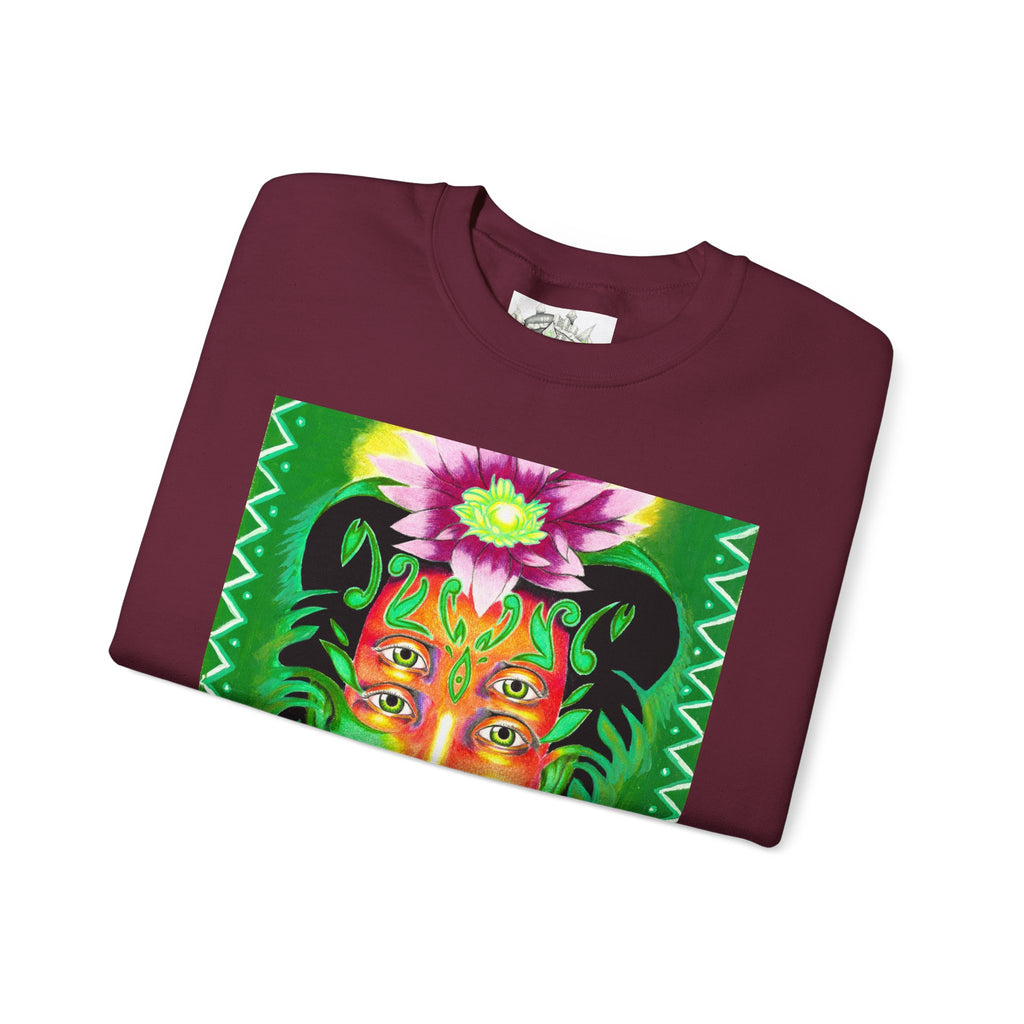 Crewneck Sweatshirt — Vibrant Floral Spirit Face Graphic