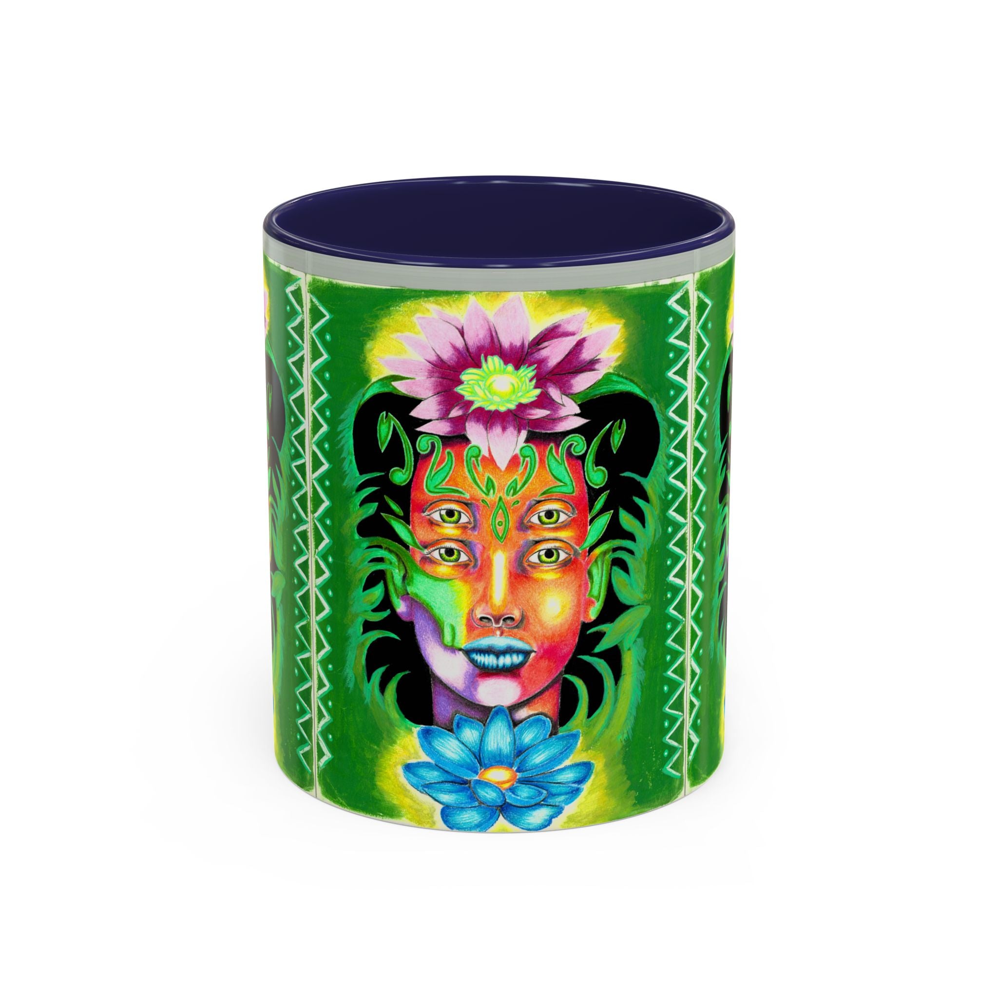 Psychedelic Floral Face Accent Coffee Mug — Colorful Spiritual Art 11/15oz