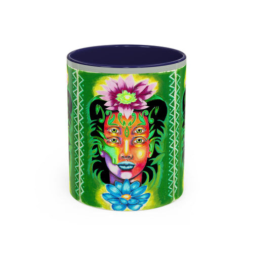 Psychedelic Floral Face Accent Coffee Mug — Colorful Spiritual Art 11/15oz