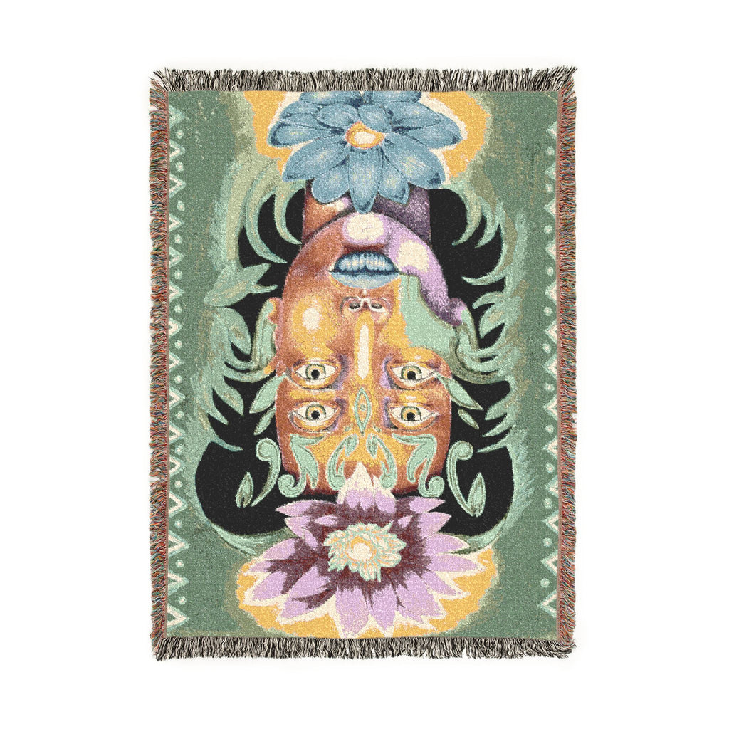 Floral Skull Woven Blanket — Boho Day of the Dead Throw
